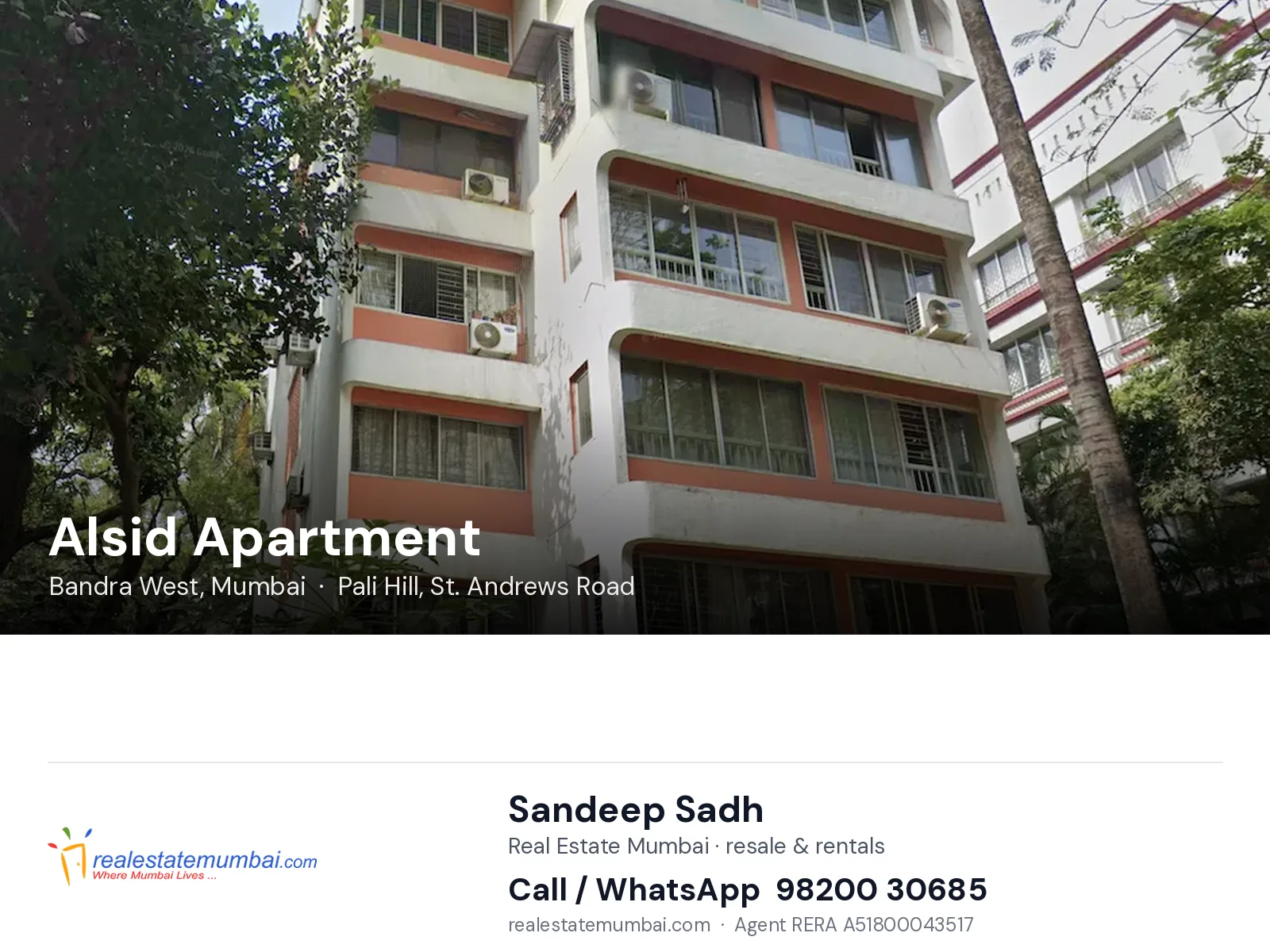 Alsid Apartment, Bandra West, Mumbai — flats | Real Estate Mumbai, Sandeep Sadh 98200 30685
