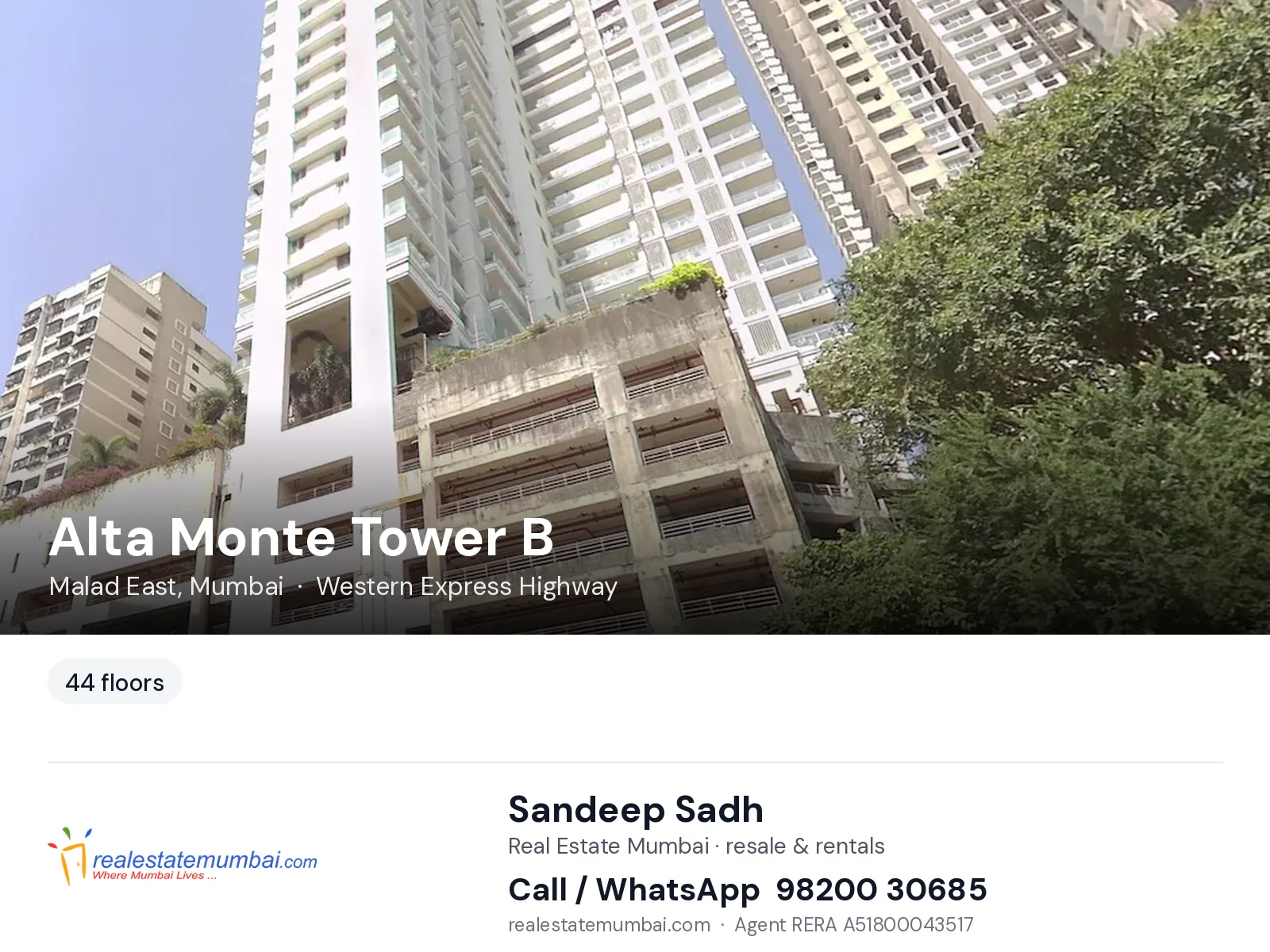 Alta Monte Tower B, Malad East, Mumbai — flats | Real Estate Mumbai, Sandeep Sadh 98200 30685