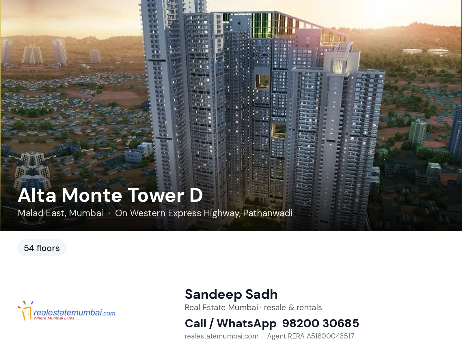 Alta Monte Tower D, Malad East, Mumbai — flats | Real Estate Mumbai, Sandeep Sadh 98200 30685
