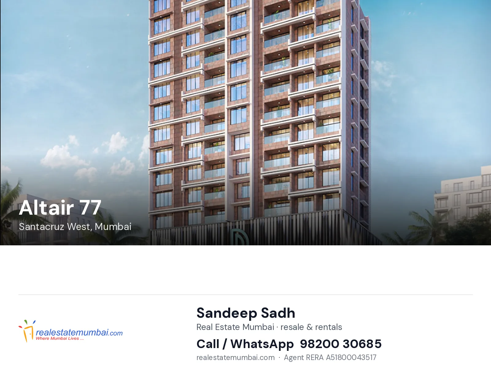 Altair 77, Santacruz West, Mumbai — flats | Real Estate Mumbai, Sandeep Sadh 98200 30685