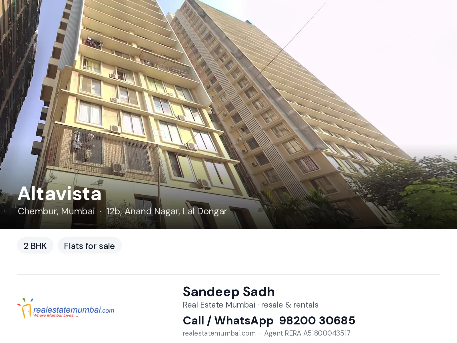 Altavista, Chembur, Mumbai — 2 BHK flats for sale | Real Estate Mumbai, Sandeep Sadh 98200 30685