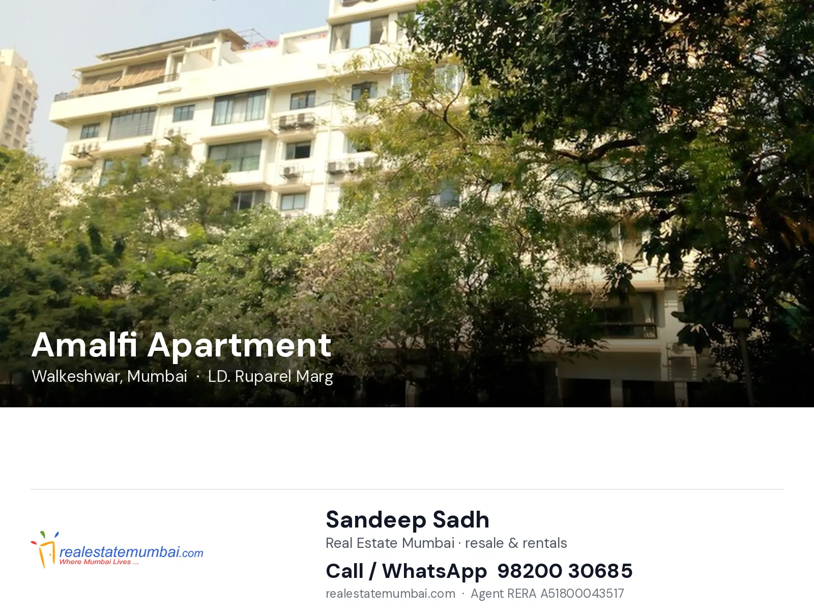 Amalfi Apartment, Walkeshwar, Mumbai — flats | Real Estate Mumbai, Sandeep Sadh 98200 30685