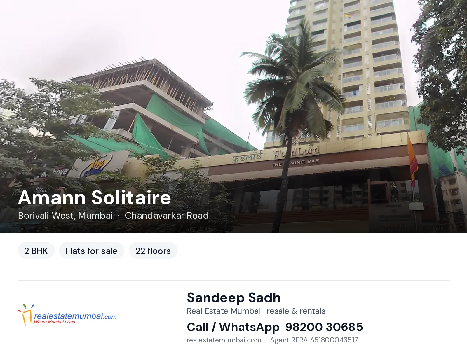 Amann Solitaire, Borivali West, Mumbai — 2 BHK flats for sale | Real Estate Mumbai, Sandeep Sadh 98200 30685