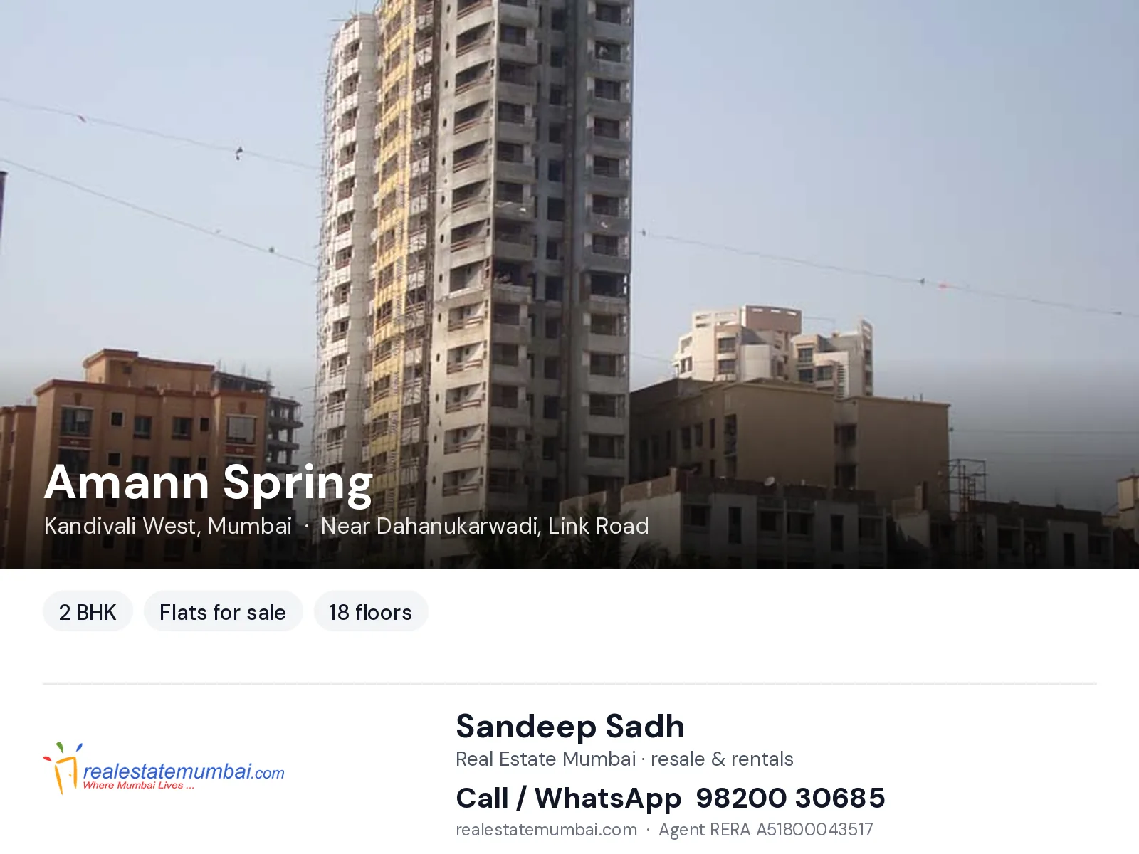 Amann Spring, Kandivali West, Mumbai — 2 BHK flats for sale | Real Estate Mumbai, Sandeep Sadh 98200 30685