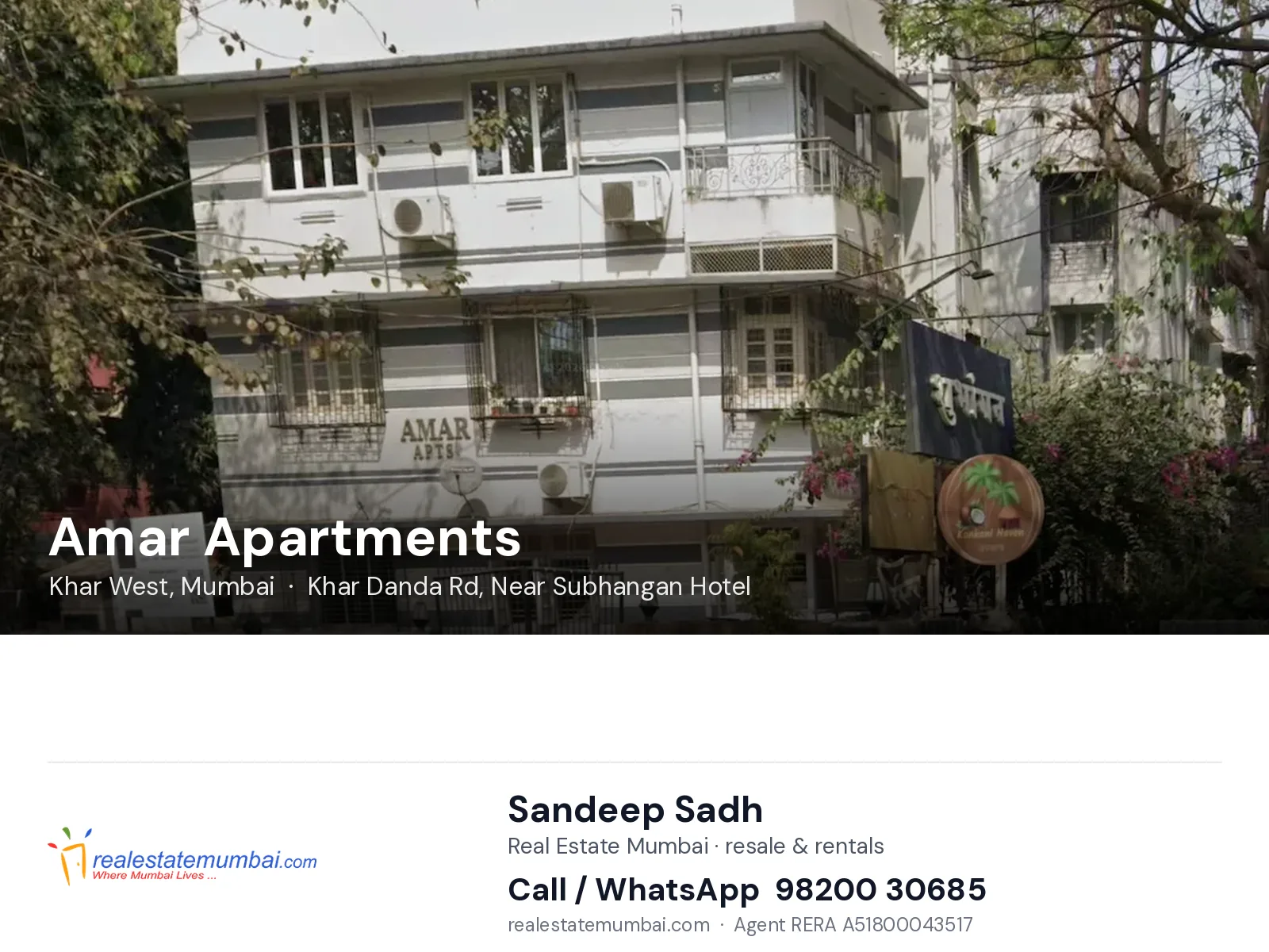 Amar Apartments, Khar West, Mumbai — flats | Real Estate Mumbai, Sandeep Sadh 98200 30685