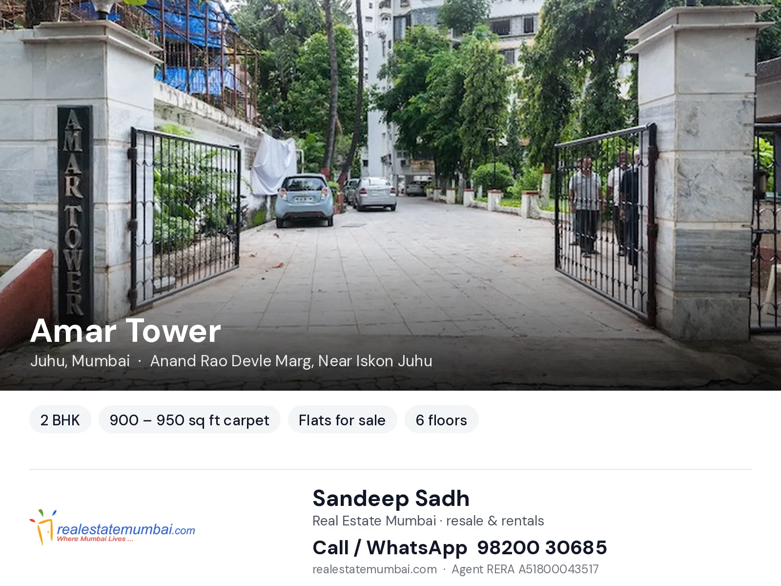 Amar Tower, Juhu, Mumbai — 2 BHK flats for sale | Real Estate Mumbai, Sandeep Sadh 98200 30685