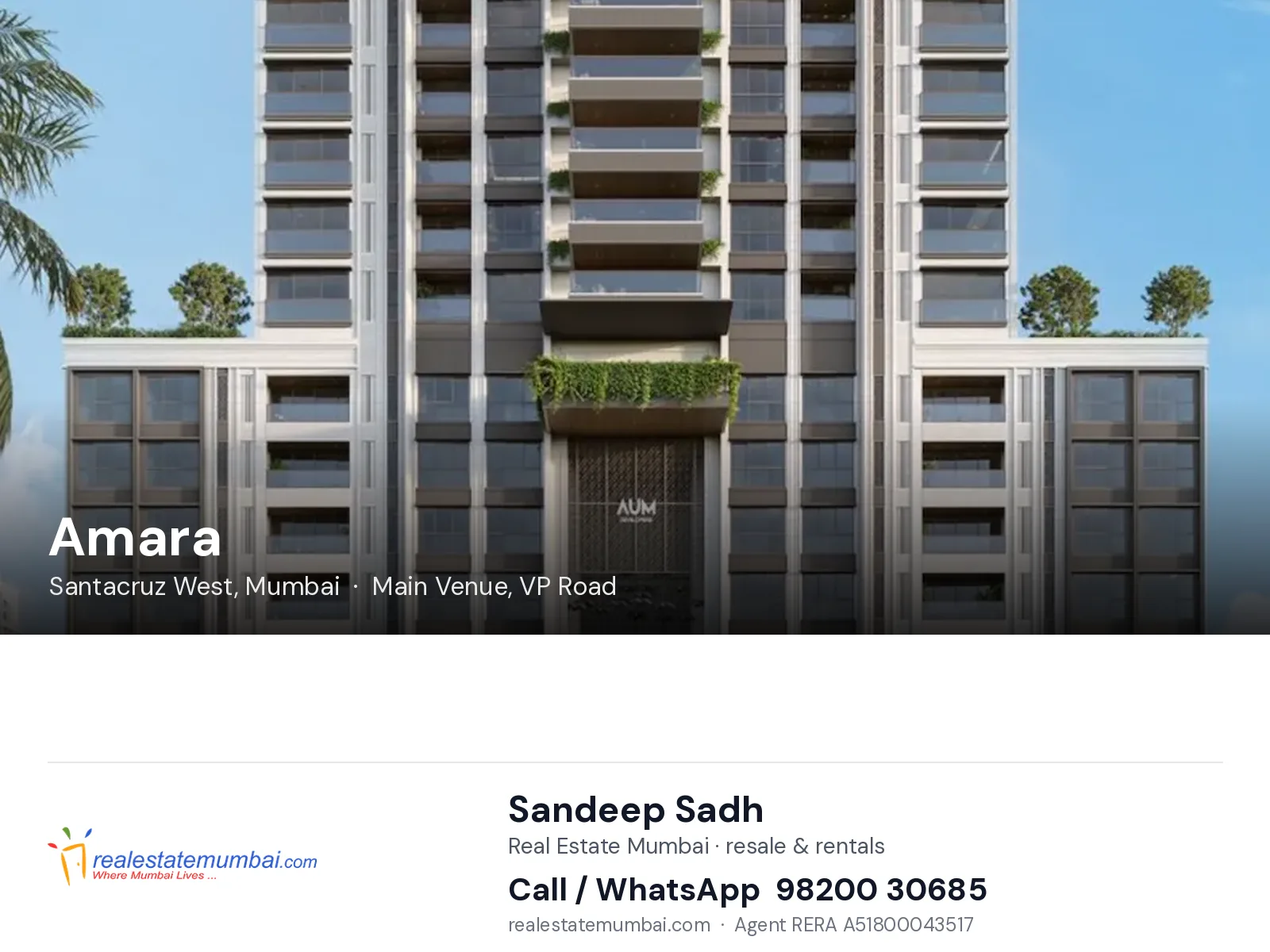 Amara, Santacruz West, Mumbai — flats | Real Estate Mumbai, Sandeep Sadh 98200 30685