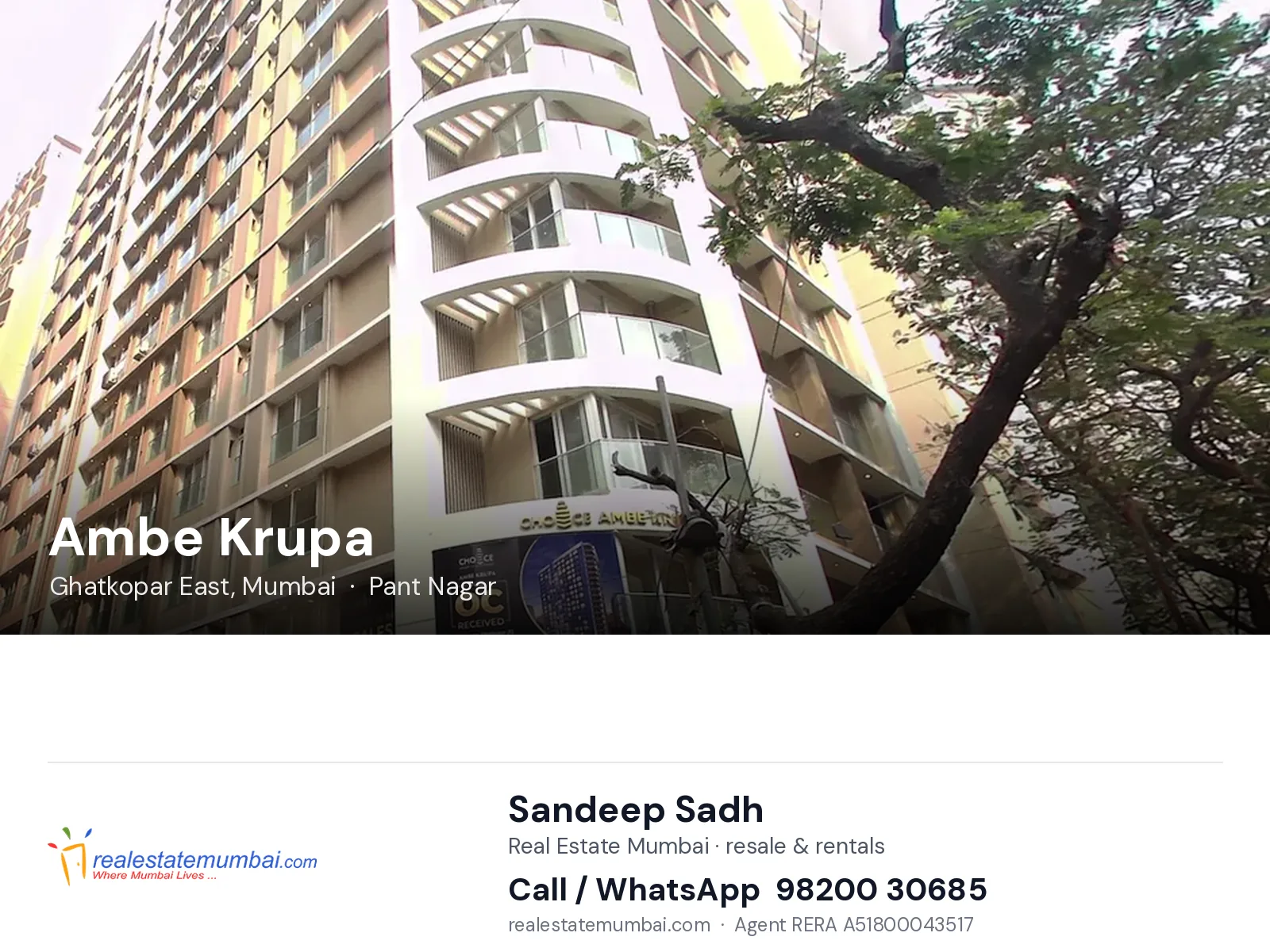 Ambe Krupa, Ghatkopar East, Mumbai — flats | Real Estate Mumbai, Sandeep Sadh 98200 30685