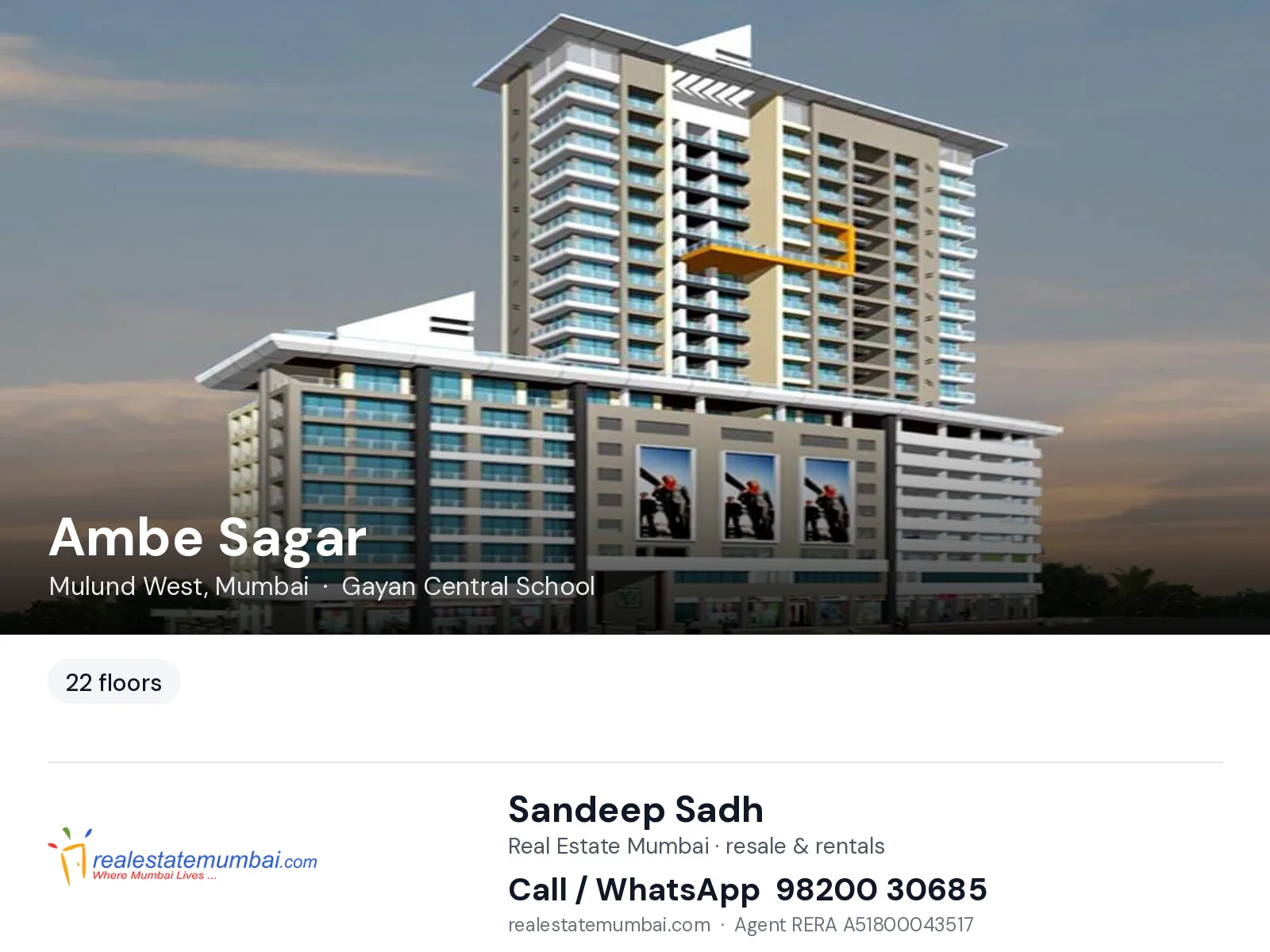 Ambe Sagar, Mulund West, Mumbai — flats | Real Estate Mumbai, Sandeep Sadh 98200 30685
