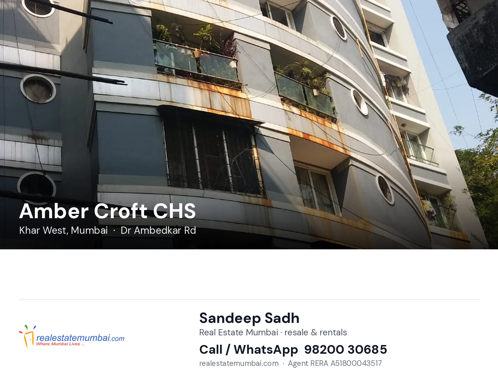 Amber Croft CHS, Khar West, Mumbai — flats | Real Estate Mumbai, Sandeep Sadh 98200 30685
