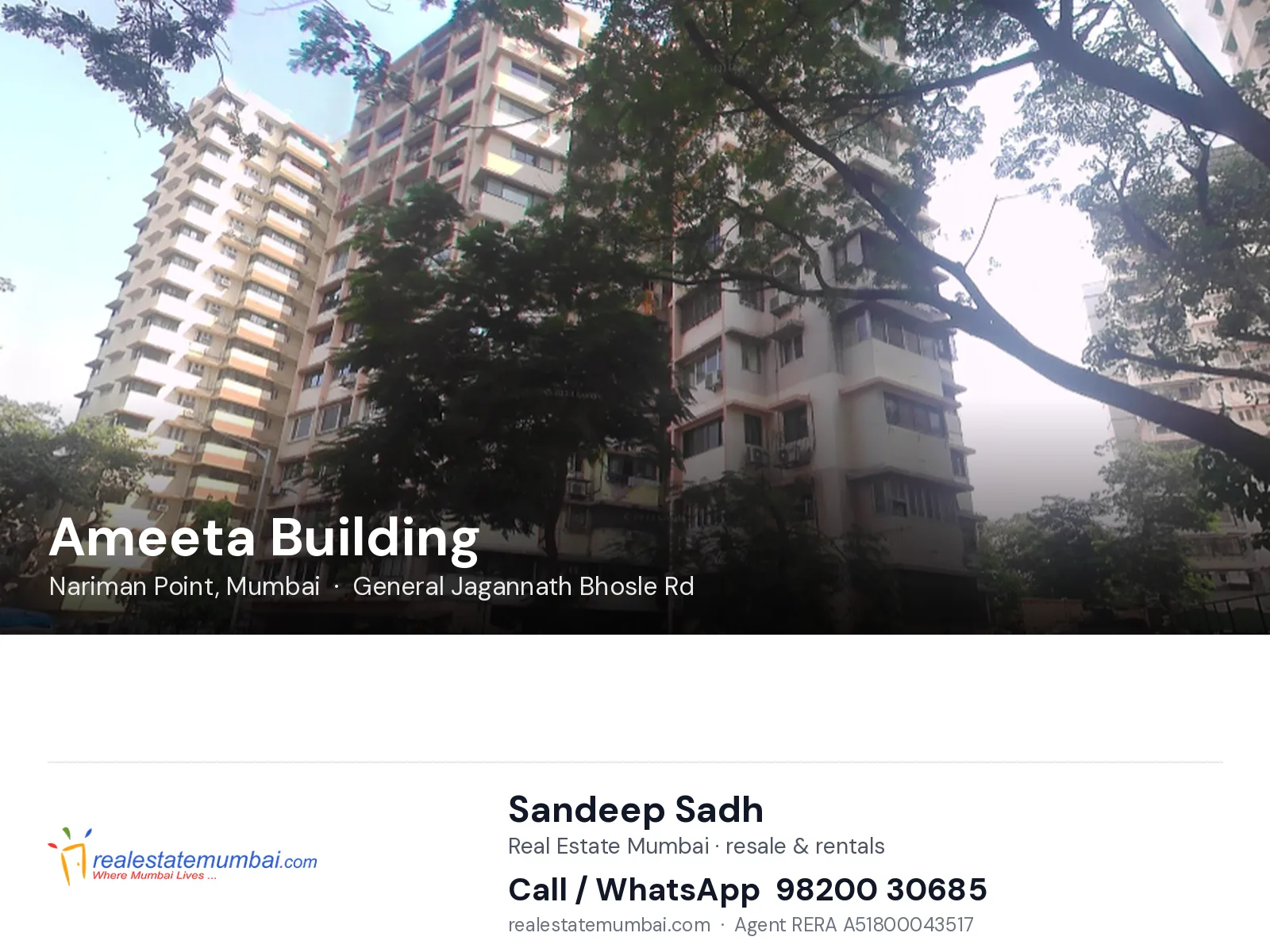 Ameeta Building, Nariman Point, Mumbai — flats | Real Estate Mumbai, Sandeep Sadh 98200 30685