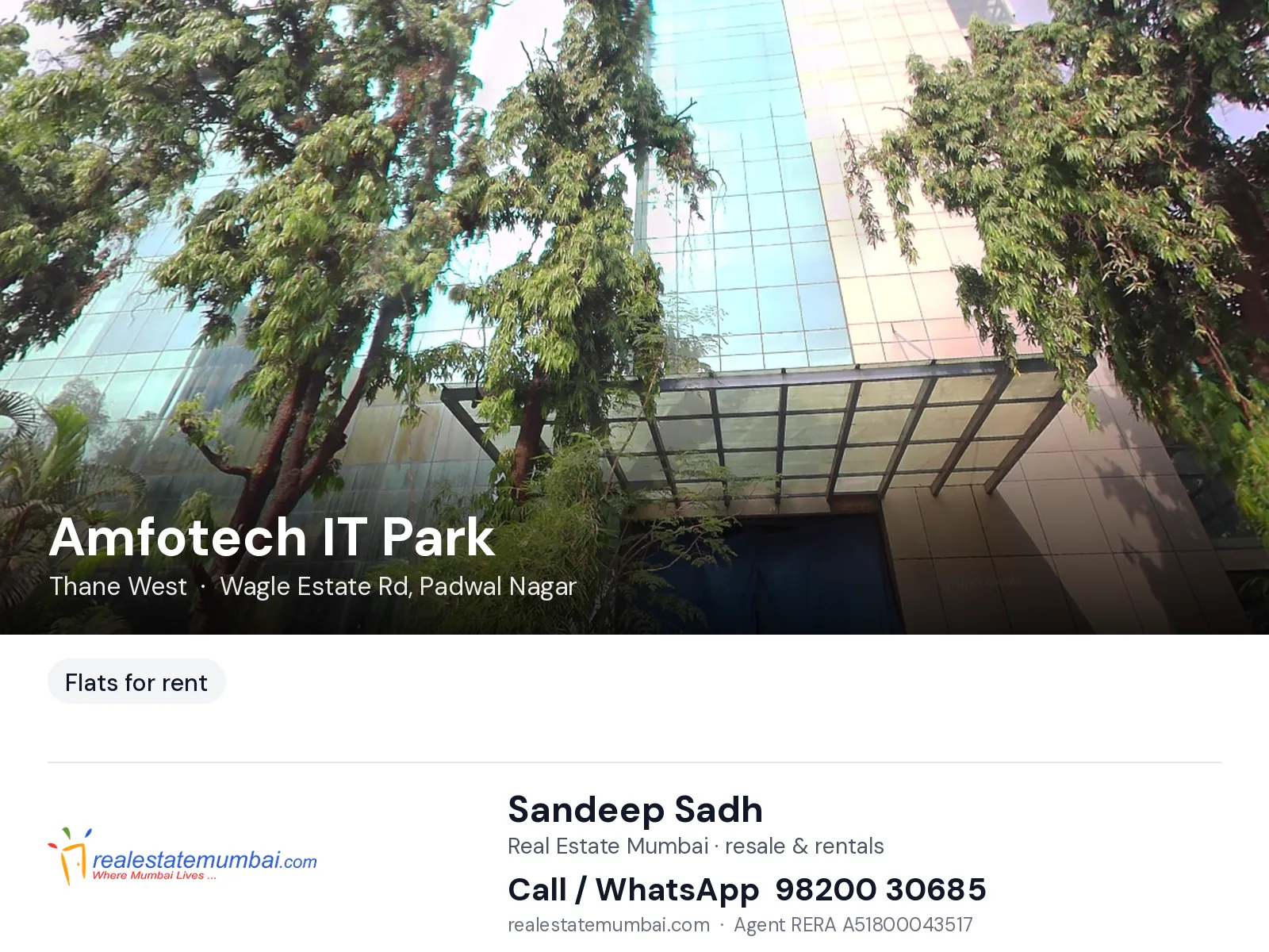 Amfotech IT Park, Thane West — flats for rent | Real Estate Mumbai, Sandeep Sadh 98200 30685