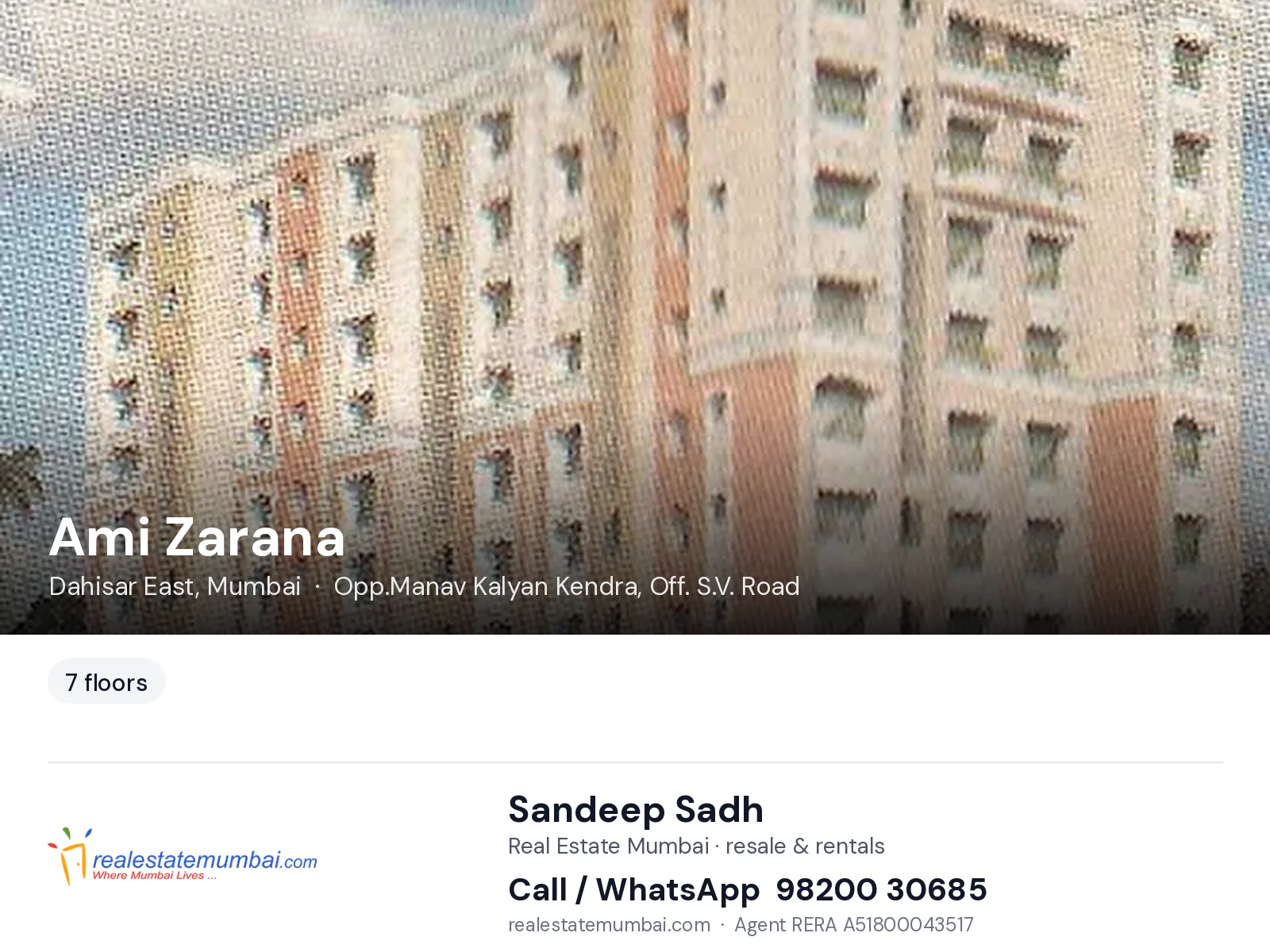 Ami Zarana, Dahisar East, Mumbai — flats | Real Estate Mumbai, Sandeep Sadh 98200 30685