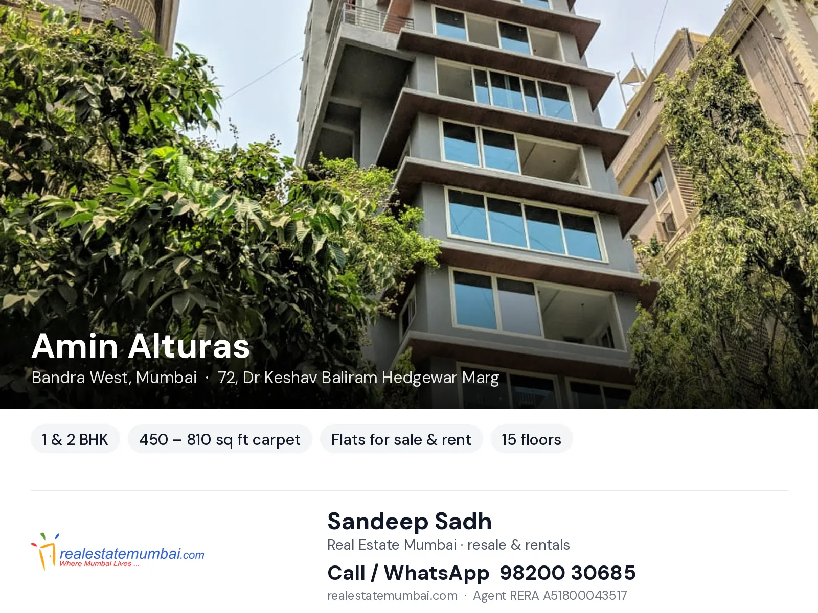 Amin Alturas, Bandra West, Mumbai — 1 & 2 BHK flats for sale & rent | Real Estate Mumbai, Sandeep Sadh 98200 30685