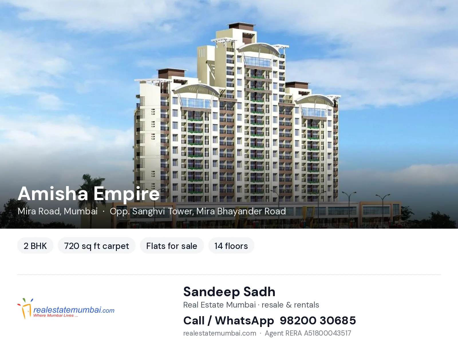 Amisha Empire, Mira Road, Mumbai — 2 BHK flats for sale | Real Estate Mumbai, Sandeep Sadh 98200 30685