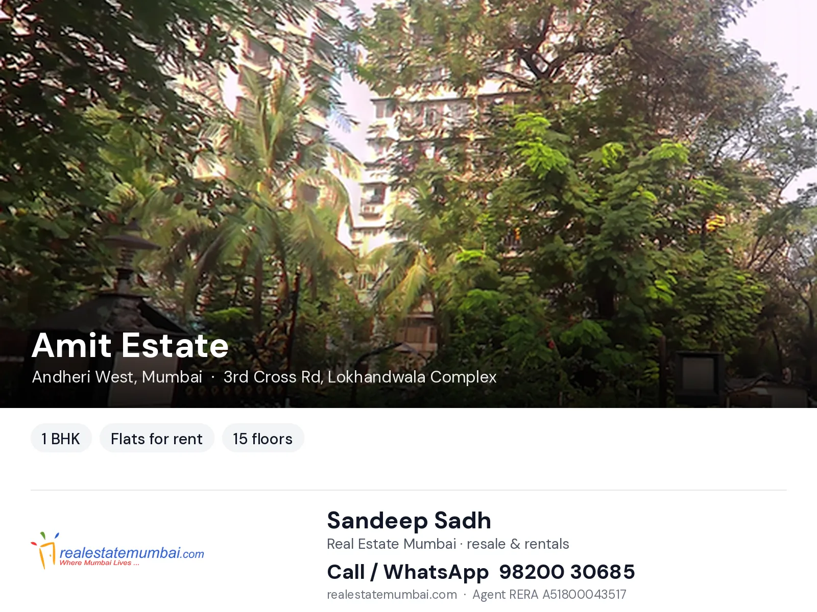 Amit Estate, Andheri West, Mumbai — 1 BHK flats for rent | Real Estate Mumbai, Sandeep Sadh 98200 30685