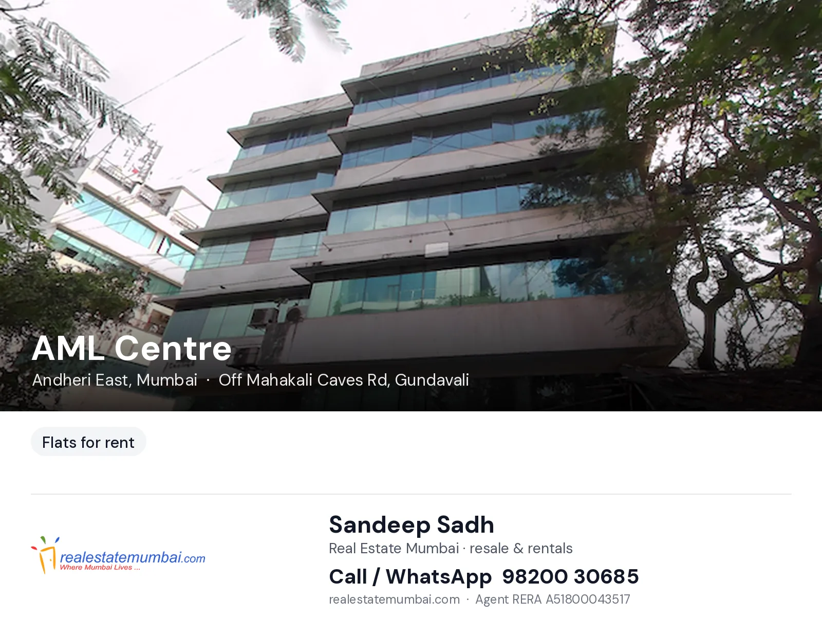 AML Centre, Andheri East, Mumbai — flats for rent | Real Estate Mumbai, Sandeep Sadh 98200 30685