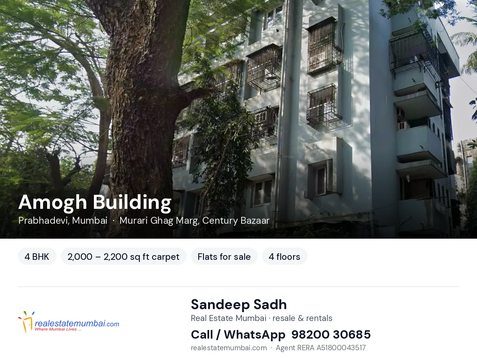 Amogh Building, Prabhadevi, Mumbai — 4 BHK flats for sale | Real Estate Mumbai, Sandeep Sadh 98200 30685