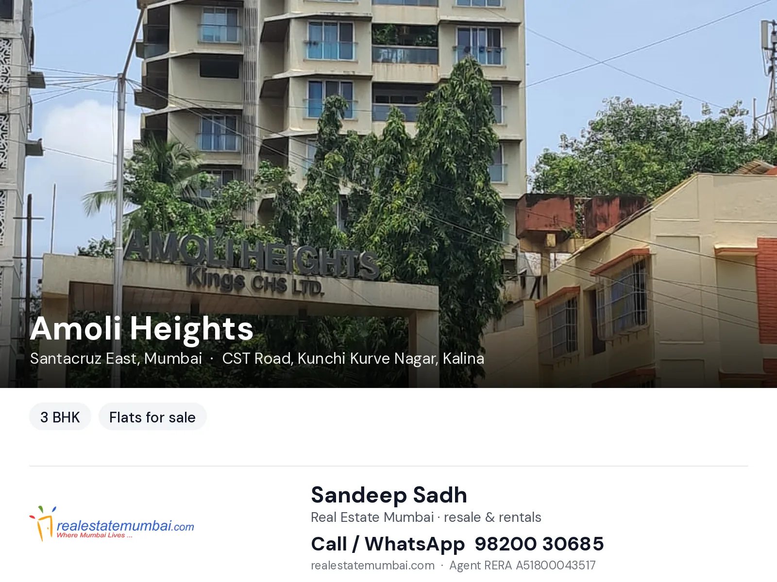 Amoli Heights, Santacruz East, Mumbai — 3 BHK flats for sale | Real Estate Mumbai, Sandeep Sadh 98200 30685