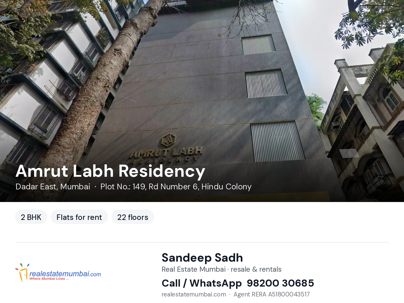 Amrut Labh Residency, Dadar East, Mumbai — 2 BHK flats for rent | Real Estate Mumbai, Sandeep Sadh 98200 30685