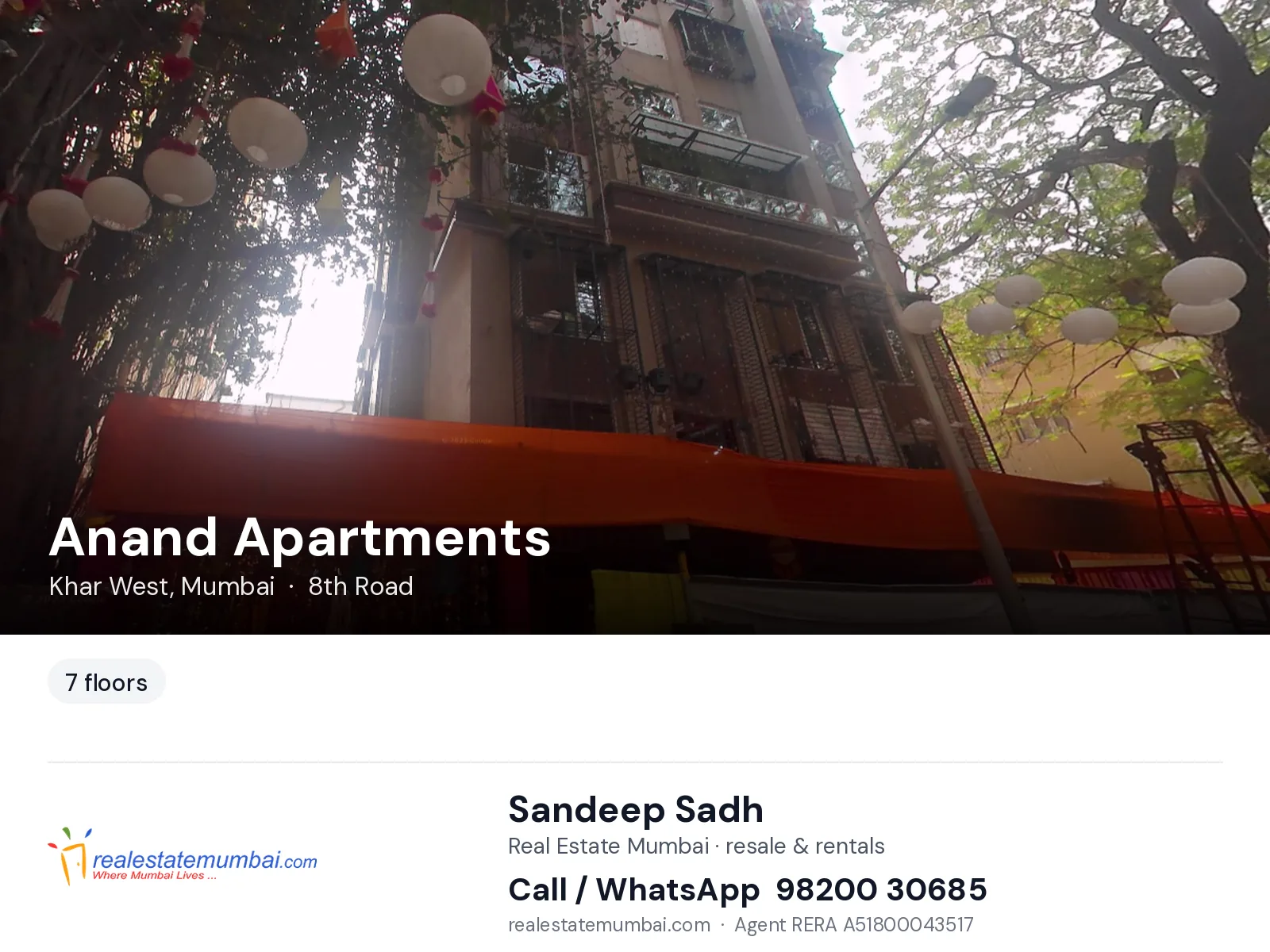 Anand Apartments, Khar West, Mumbai — flats | Real Estate Mumbai, Sandeep Sadh 98200 30685