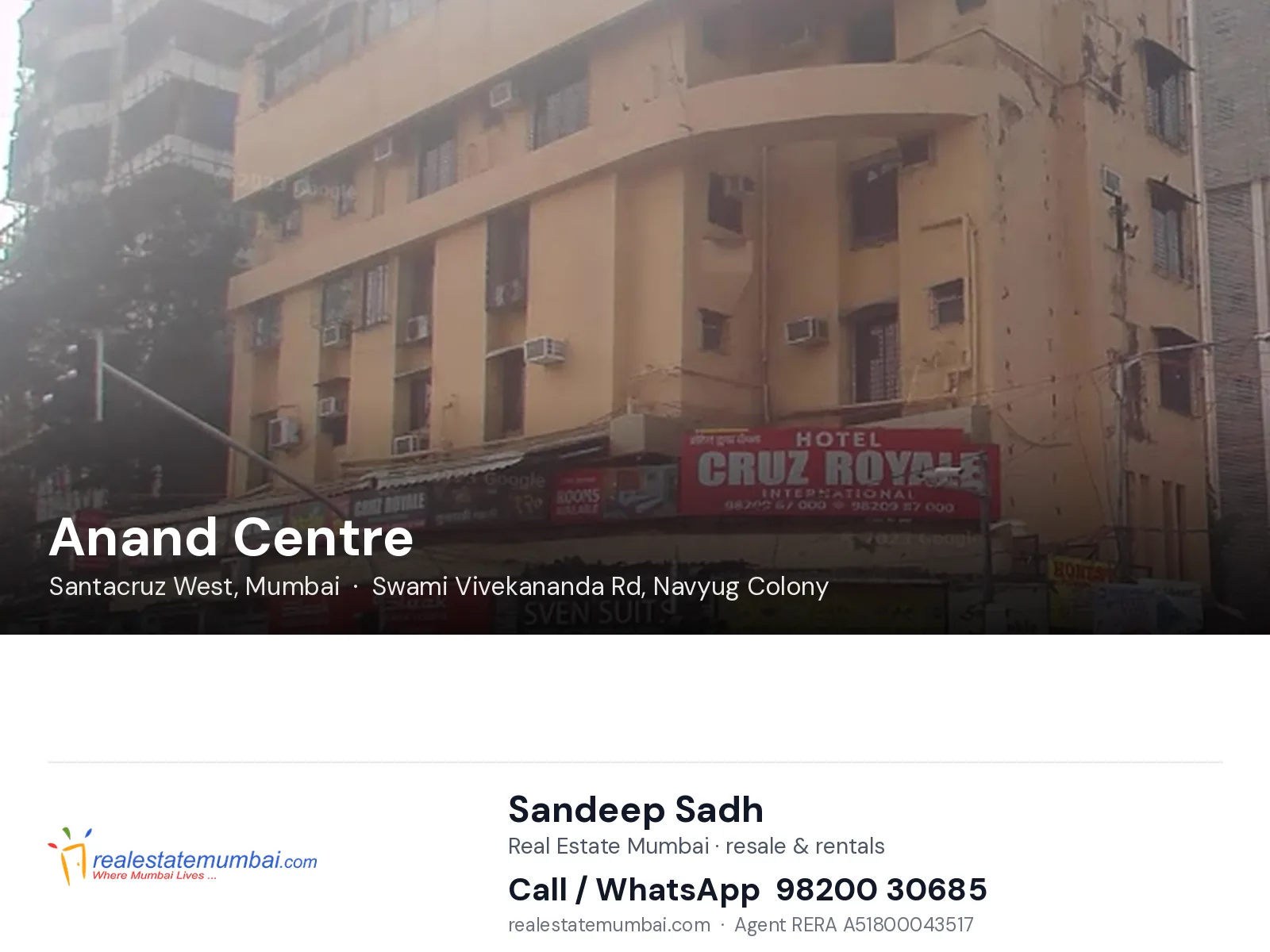 Anand Centre, Santacruz West, Mumbai — flats | Real Estate Mumbai, Sandeep Sadh 98200 30685