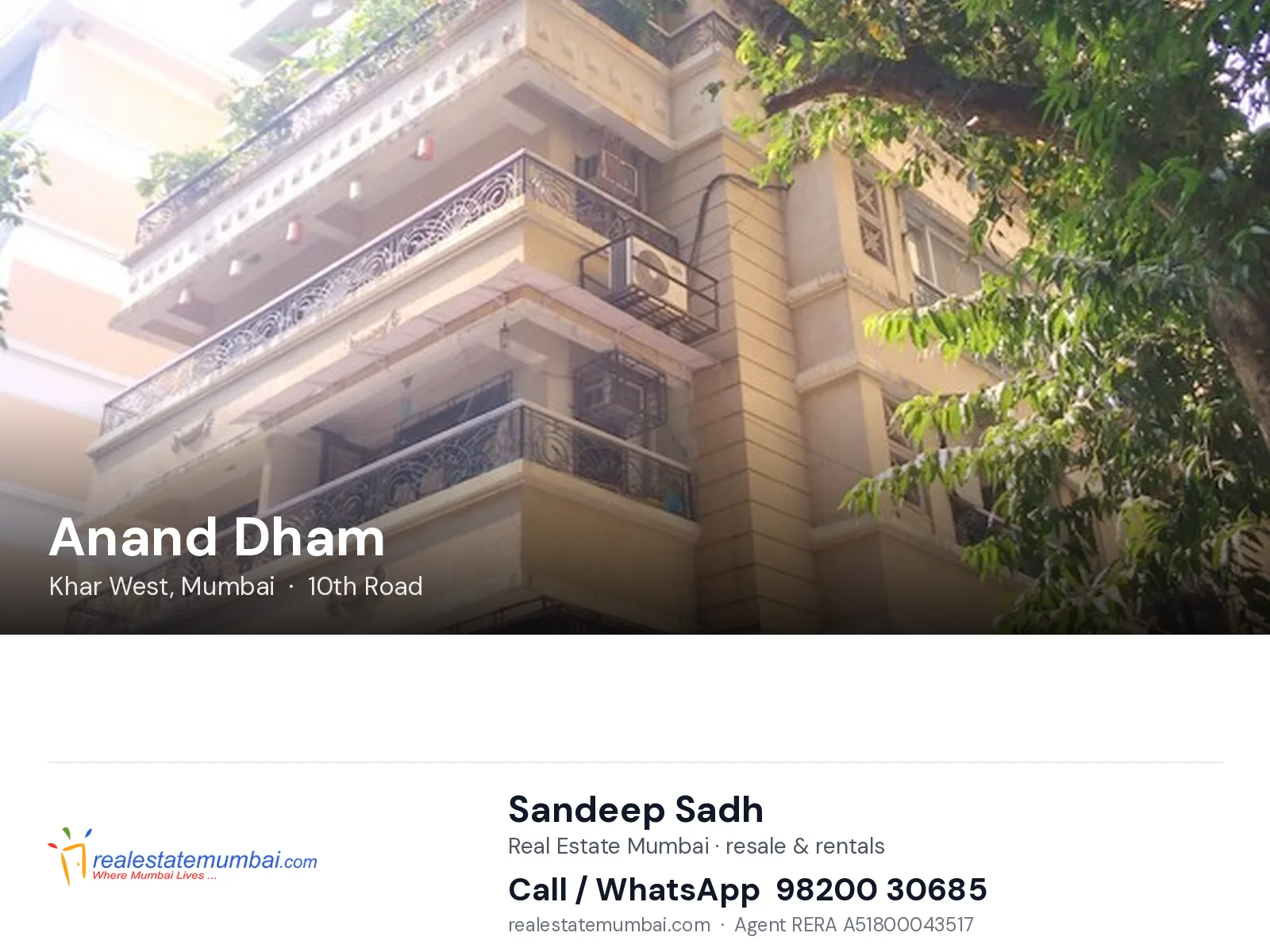 Anand Dham, Khar West, Mumbai — flats | Real Estate Mumbai, Sandeep Sadh 98200 30685