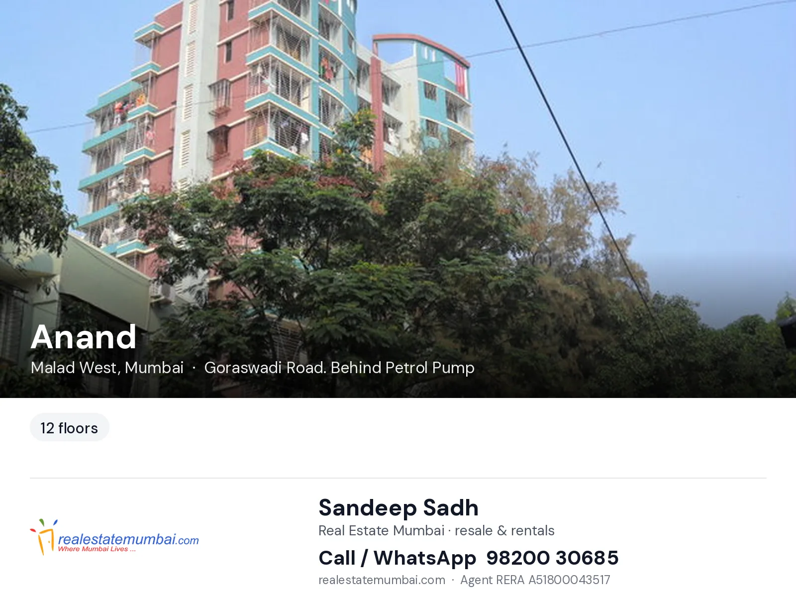 Anand, Malad West, Mumbai — flats | Real Estate Mumbai, Sandeep Sadh 98200 30685