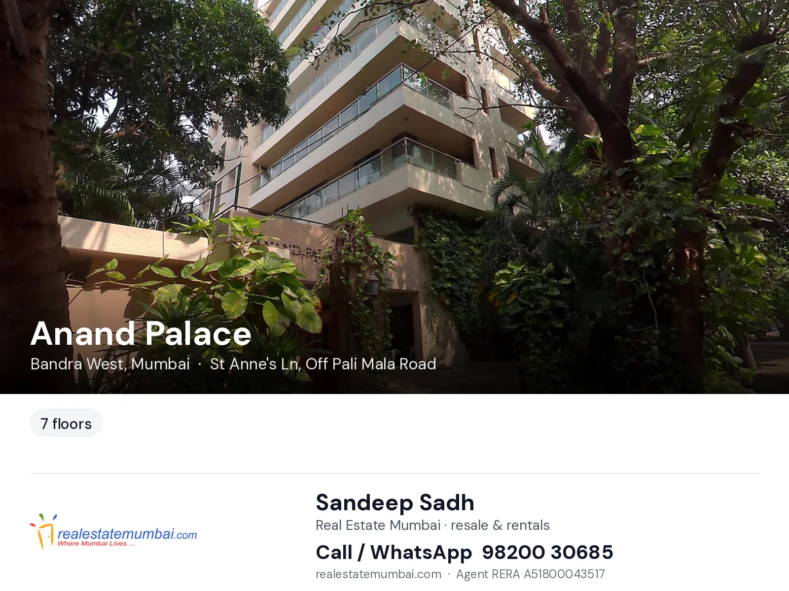 Anand Palace, Bandra West, Mumbai — flats | Real Estate Mumbai, Sandeep Sadh 98200 30685