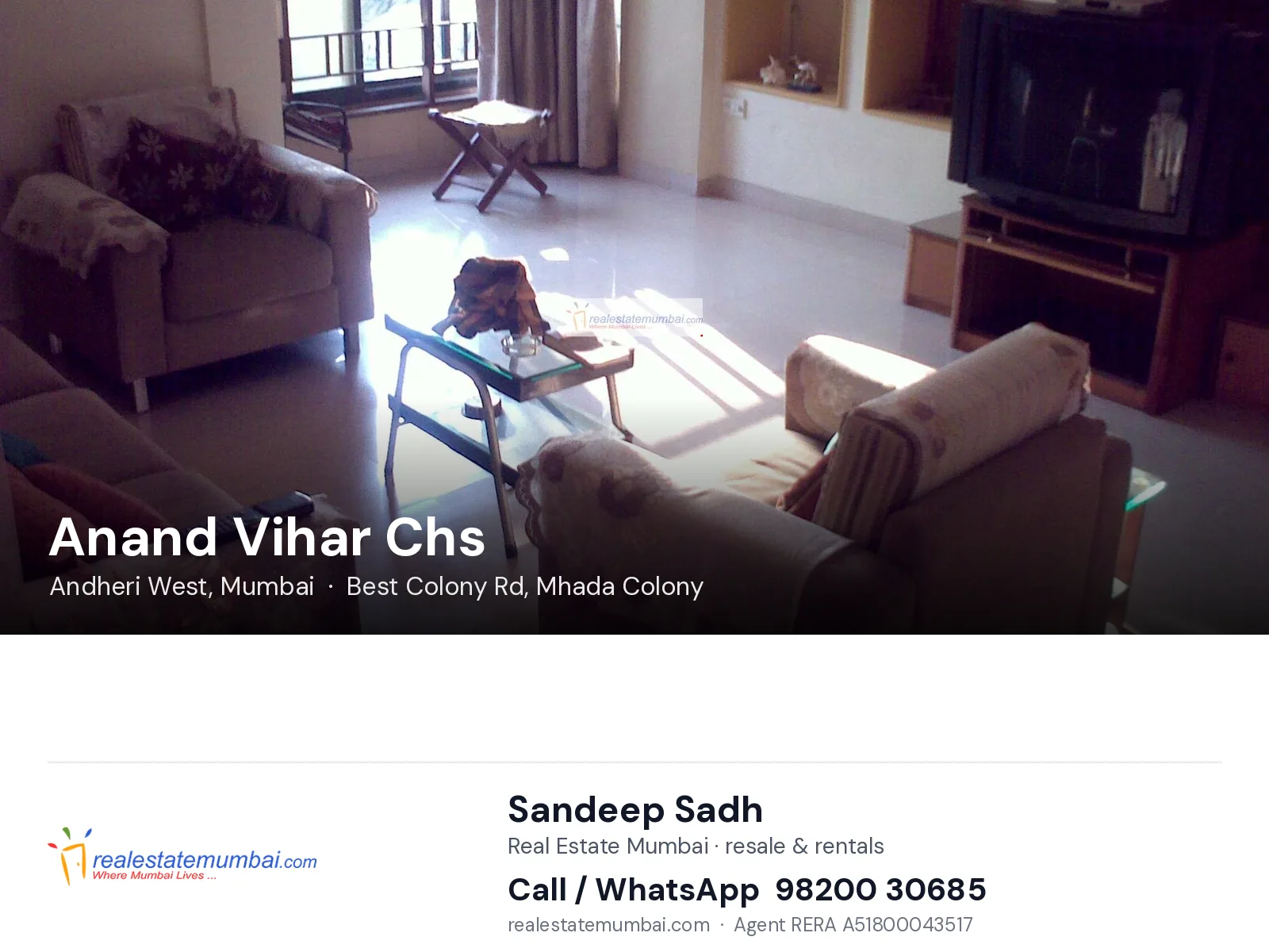 Anand Vihar Chs, Andheri West, Mumbai — flats | Real Estate Mumbai, Sandeep Sadh 98200 30685