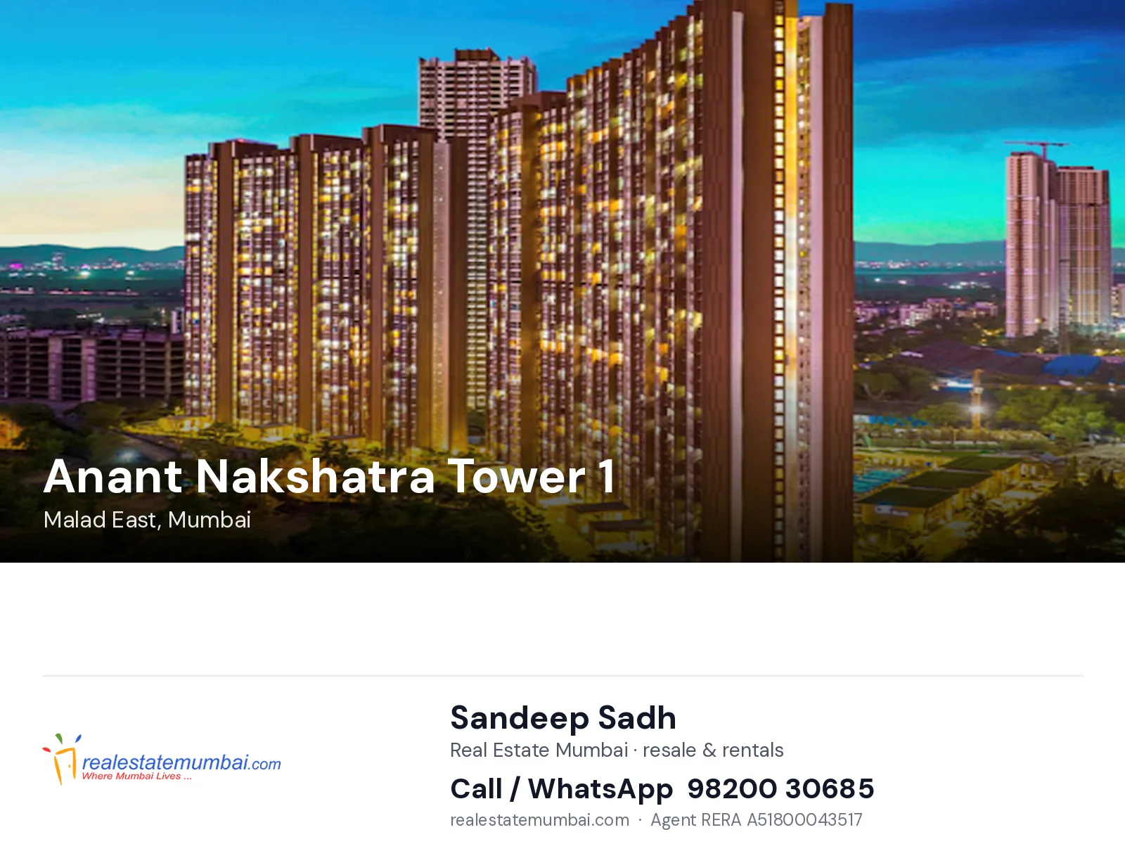 Anant Nakshatra Tower 1, Malad East, Mumbai — flats | Real Estate Mumbai, Sandeep Sadh 98200 30685