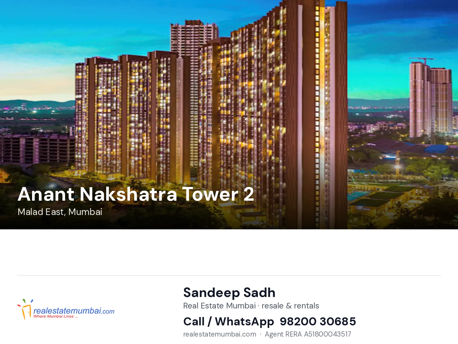 Anant Nakshatra Tower 2, Malad East, Mumbai — flats | Real Estate Mumbai, Sandeep Sadh 98200 30685