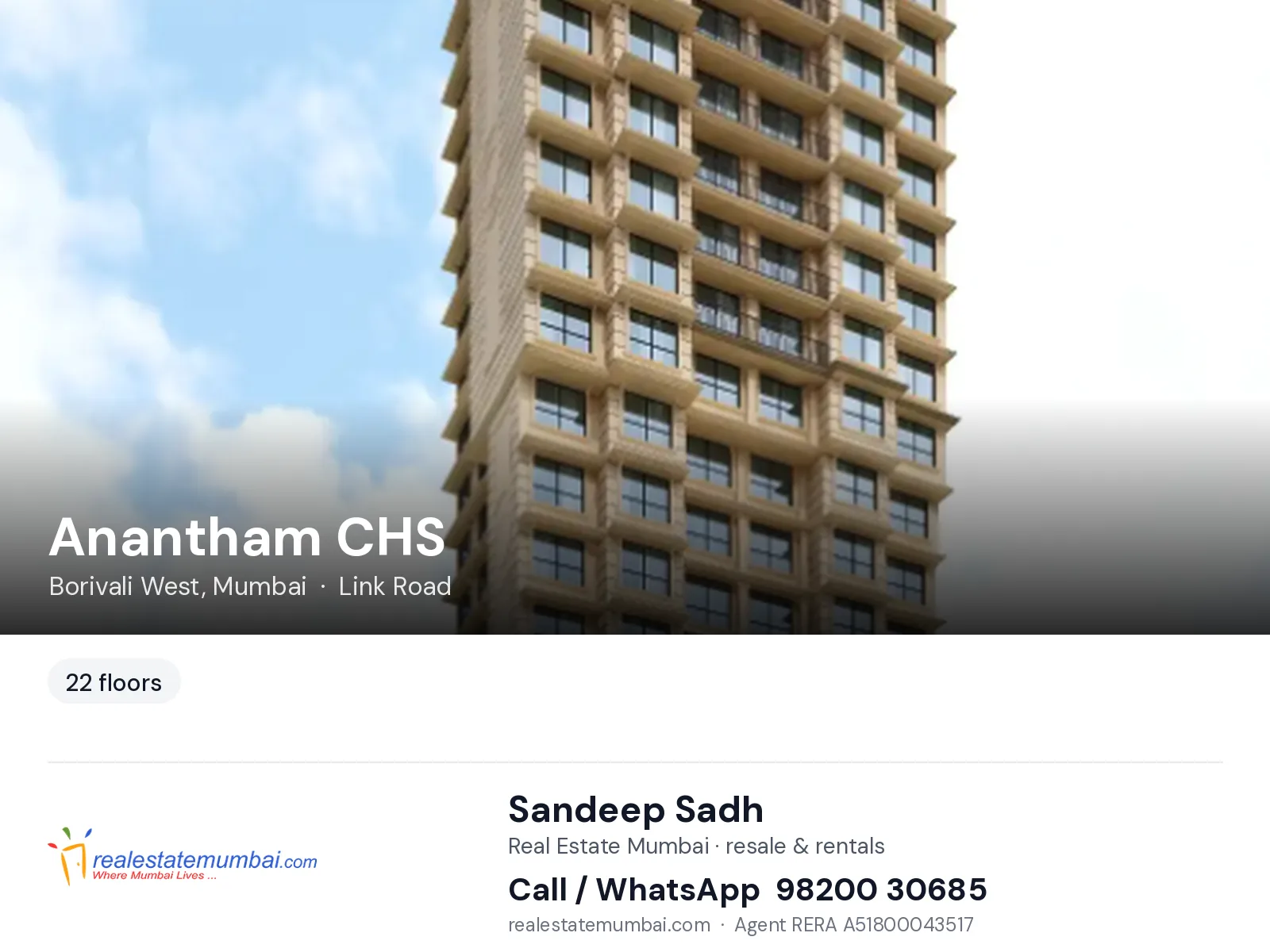 Anantham CHS, Borivali West, Mumbai — flats | Real Estate Mumbai, Sandeep Sadh 98200 30685