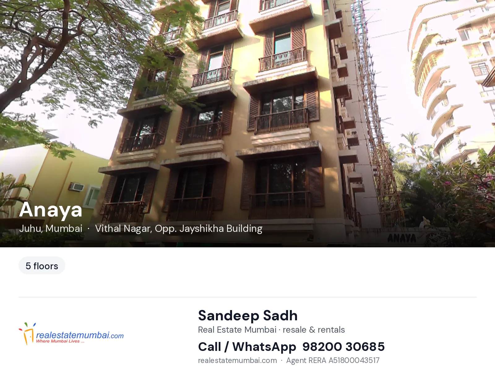 Anaya, Juhu, Mumbai — flats | Real Estate Mumbai, Sandeep Sadh 98200 30685