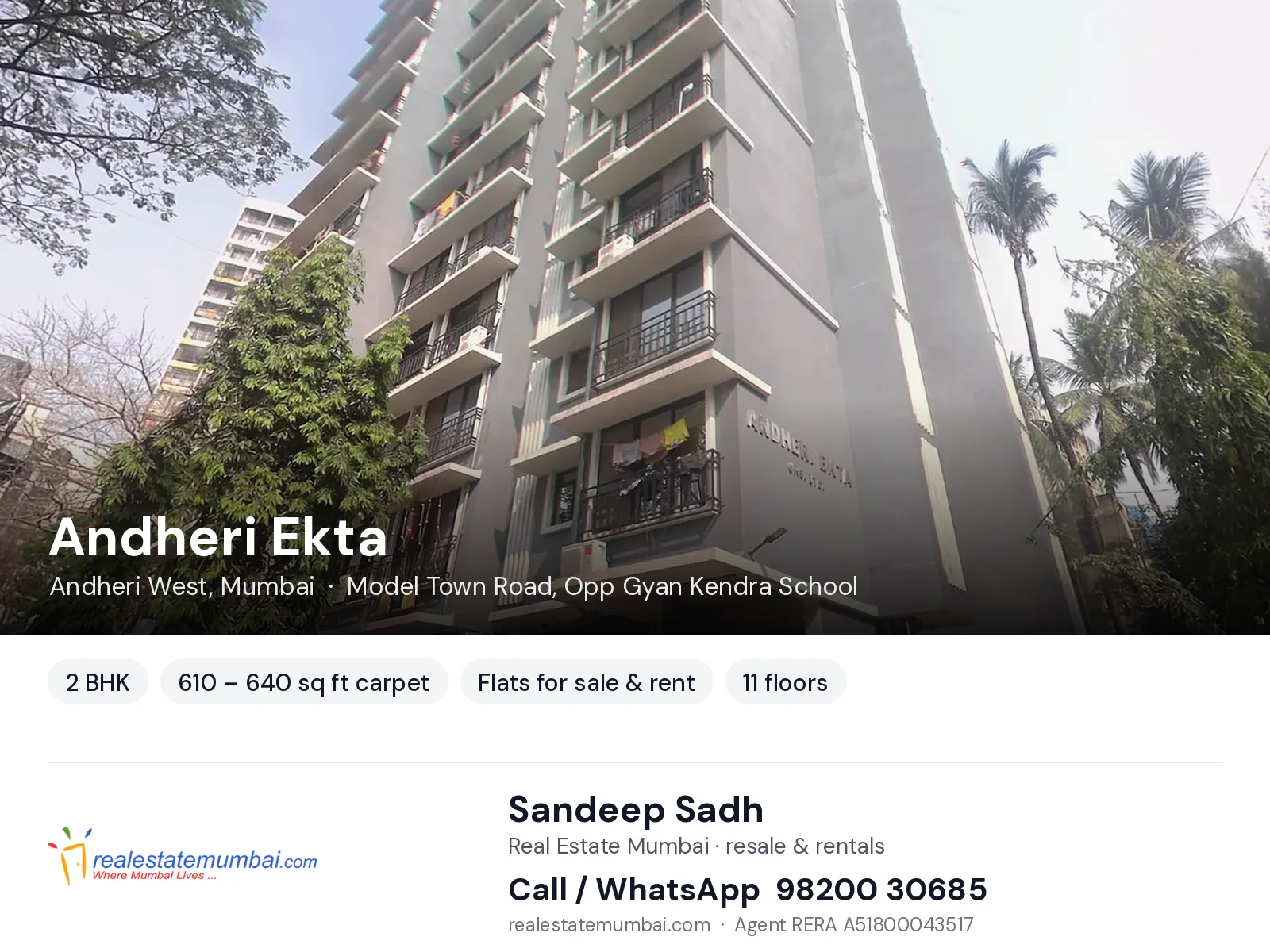 Andheri Ekta, Andheri West, Mumbai — 2 BHK flats for sale & rent | Real Estate Mumbai, Sandeep Sadh 98200 30685