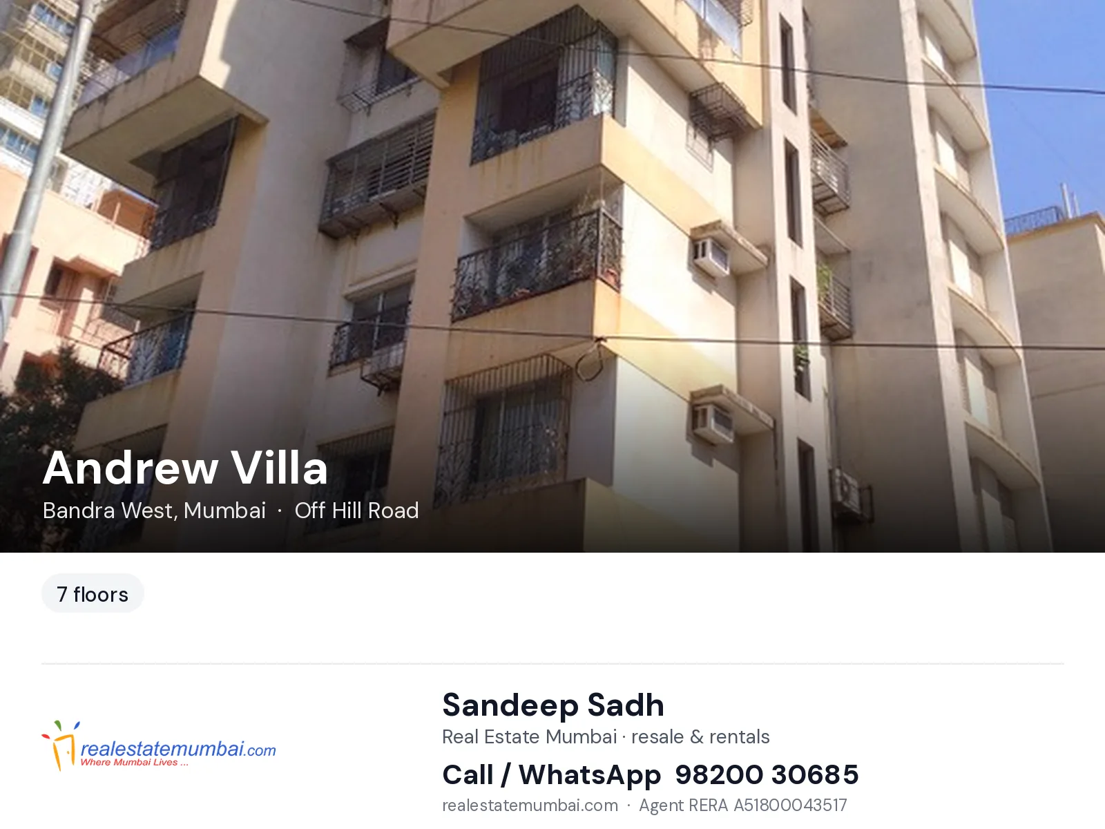 Andrew Villa, Bandra West, Mumbai — flats | Real Estate Mumbai, Sandeep Sadh 98200 30685