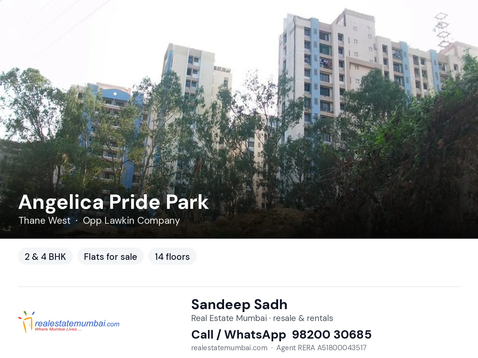 Angelica Pride Park, Thane West — 2 & 4 BHK flats for sale | Real Estate Mumbai, Sandeep Sadh 98200 30685