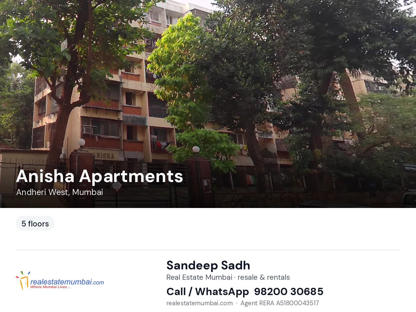 Anisha Apartments, Andheri West, Mumbai — flats | Real Estate Mumbai, Sandeep Sadh 98200 30685