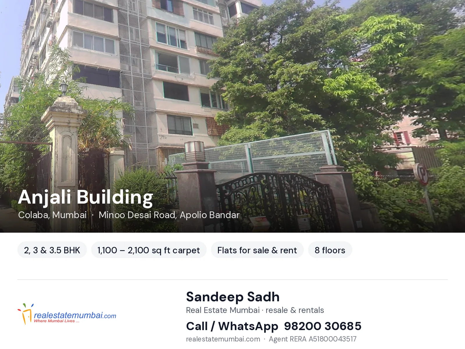 Anjali Building, Colaba, Mumbai — 2, 3 & 3.5 BHK flats for sale & rent | Real Estate Mumbai, Sandeep Sadh 98200 30685