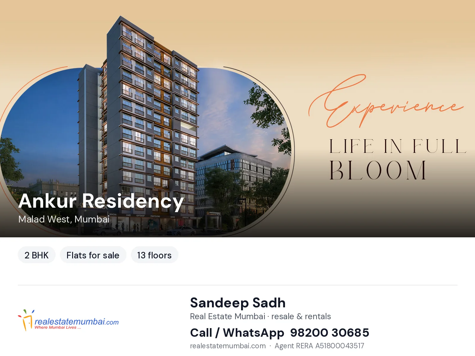 Ankur Residency, Malad West, Mumbai — 2 BHK flats for sale | Real Estate Mumbai, Sandeep Sadh 98200 30685