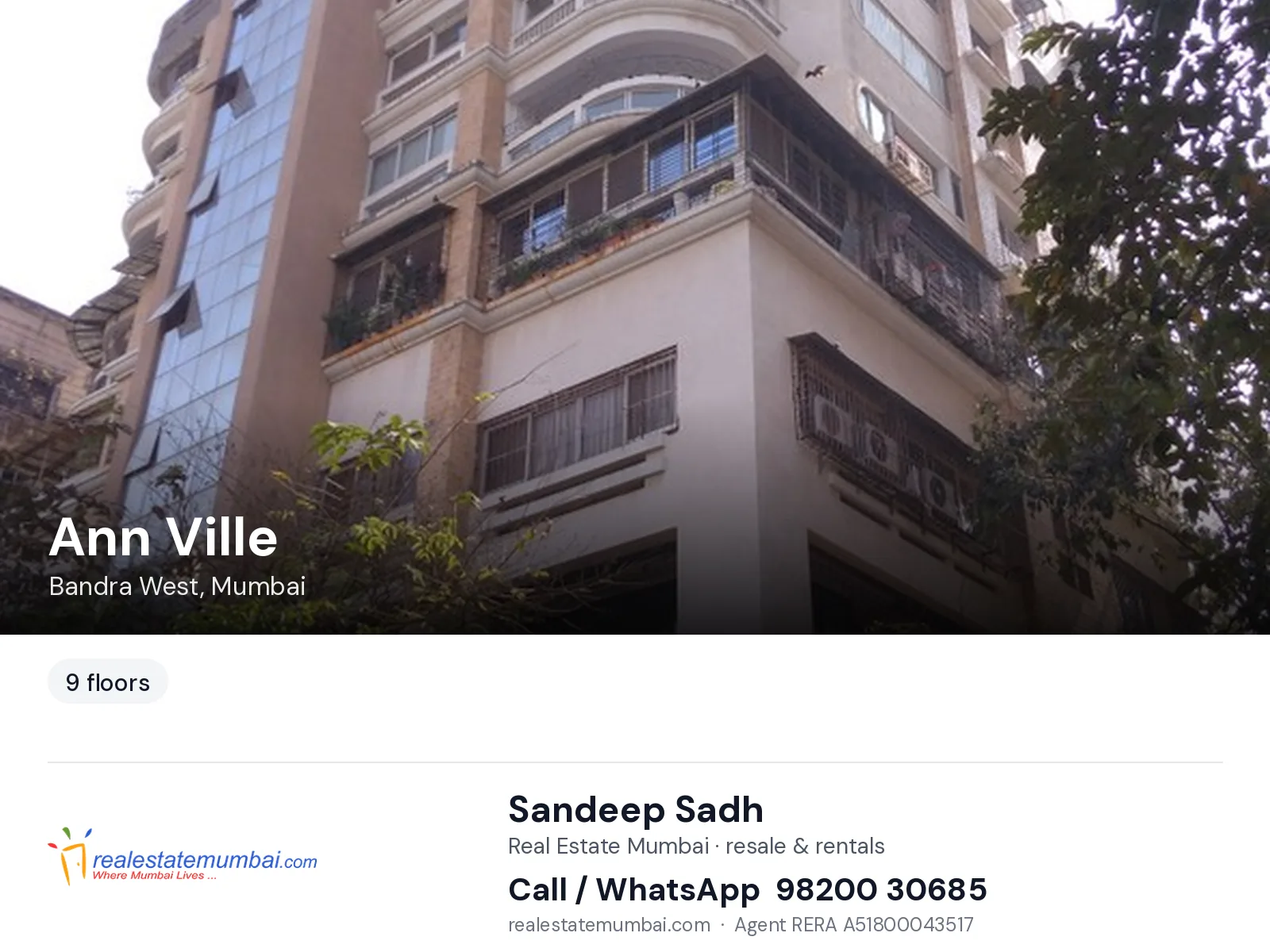 Ann Ville, Bandra West, Mumbai — flats | Real Estate Mumbai, Sandeep Sadh 98200 30685