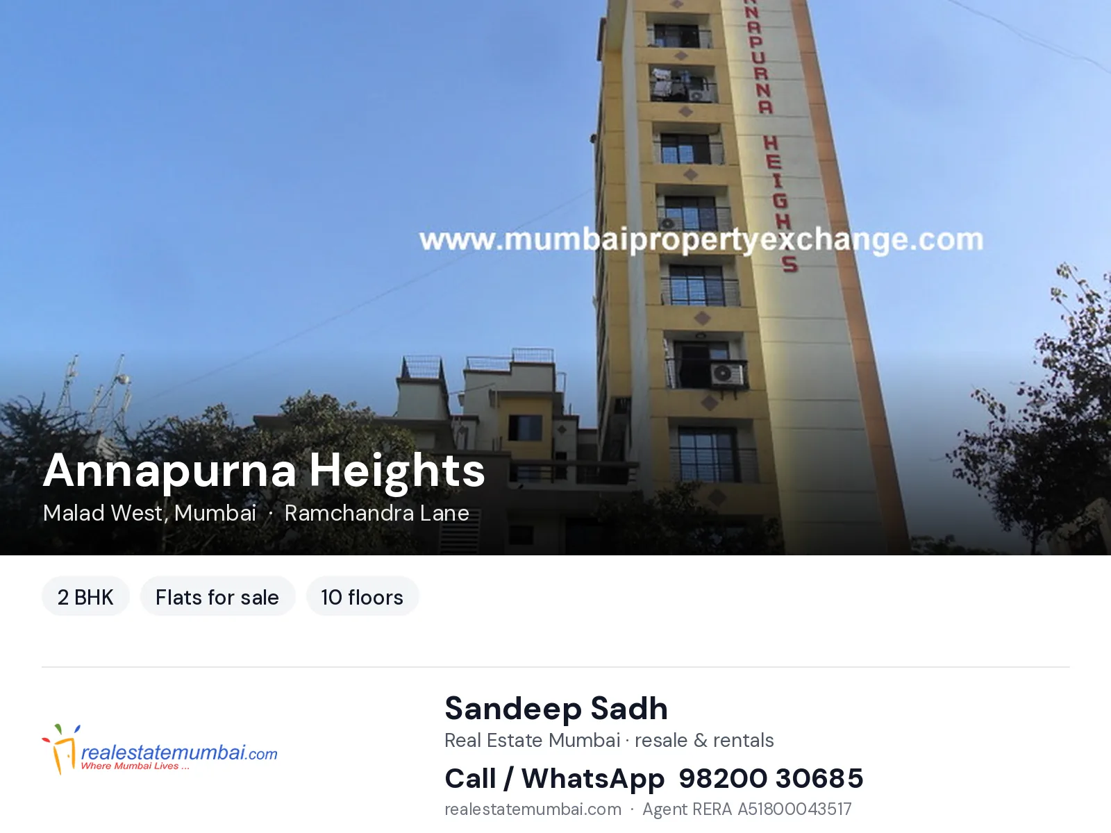 Annapurna Heights, Malad West, Mumbai — 2 BHK flats for sale | Real Estate Mumbai, Sandeep Sadh 98200 30685