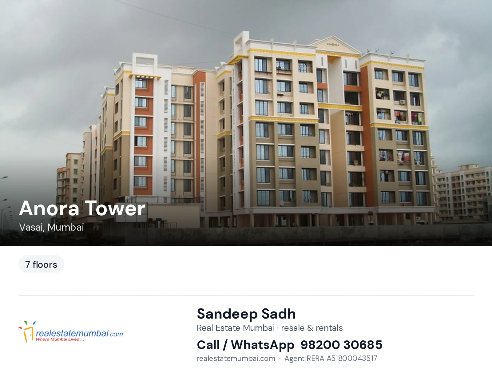 Anora Tower, Vasai, Mumbai — flats | Real Estate Mumbai, Sandeep Sadh 98200 30685
