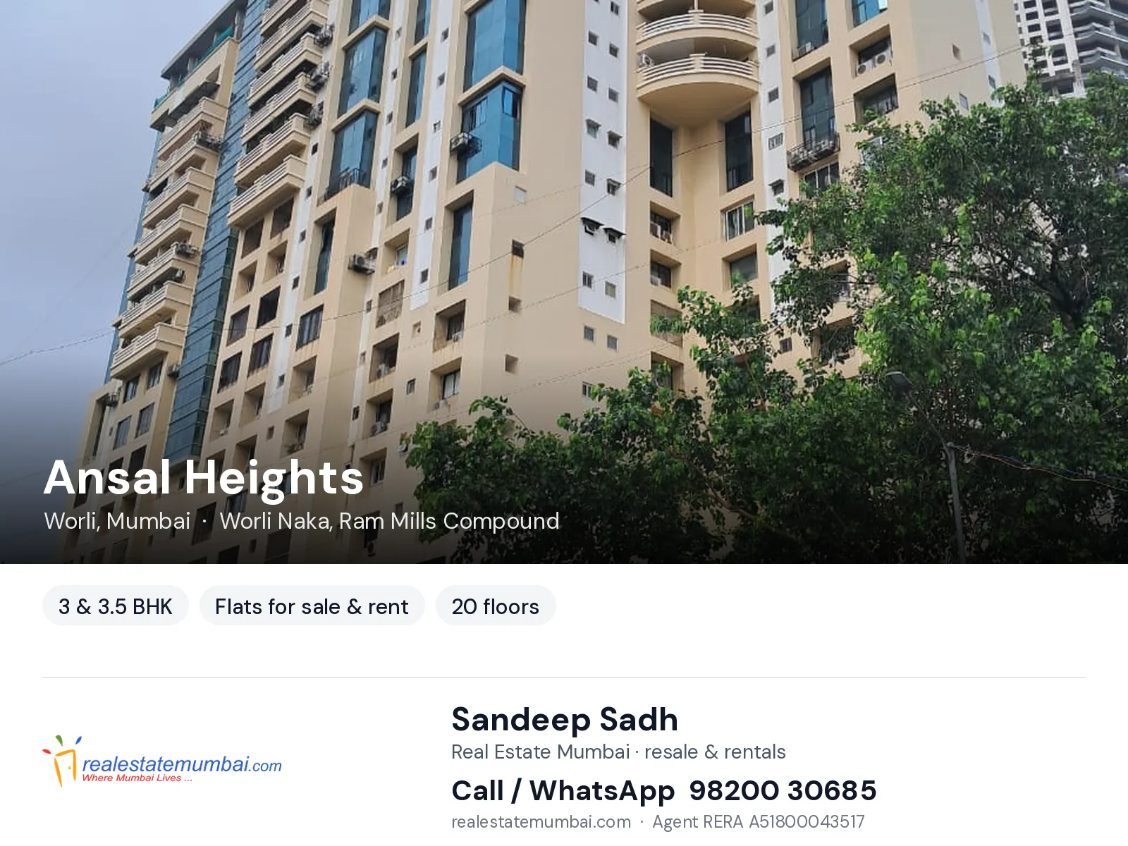 Ansal Heights, Worli, Mumbai — 3 & 3.5 BHK flats for sale & rent | Real Estate Mumbai, Sandeep Sadh 98200 30685