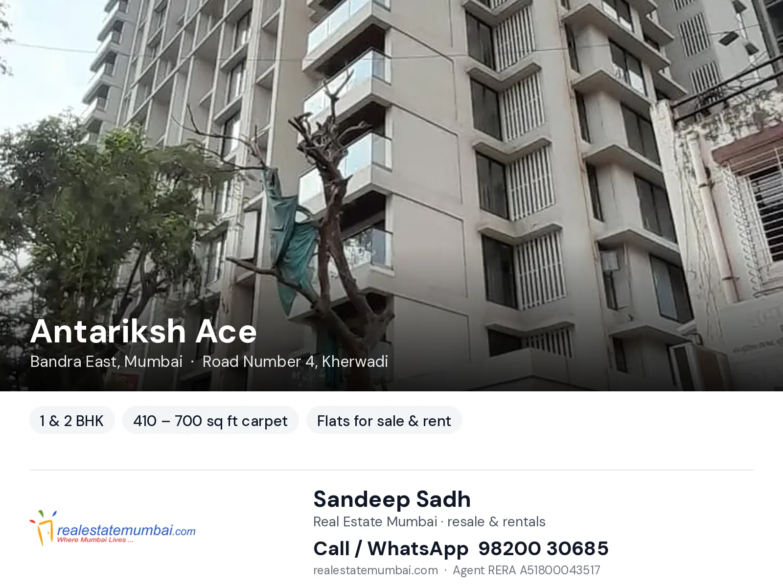 Antariksh Ace, Bandra East, Mumbai — 1 & 2 BHK flats for sale & rent | Real Estate Mumbai, Sandeep Sadh 98200 30685