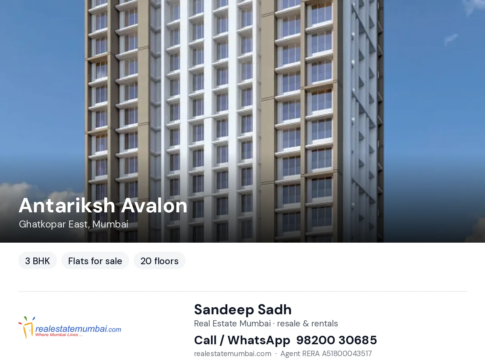 Antariksh Avalon, Ghatkopar East, Mumbai — 3 BHK flats for sale | Real Estate Mumbai, Sandeep Sadh 98200 30685