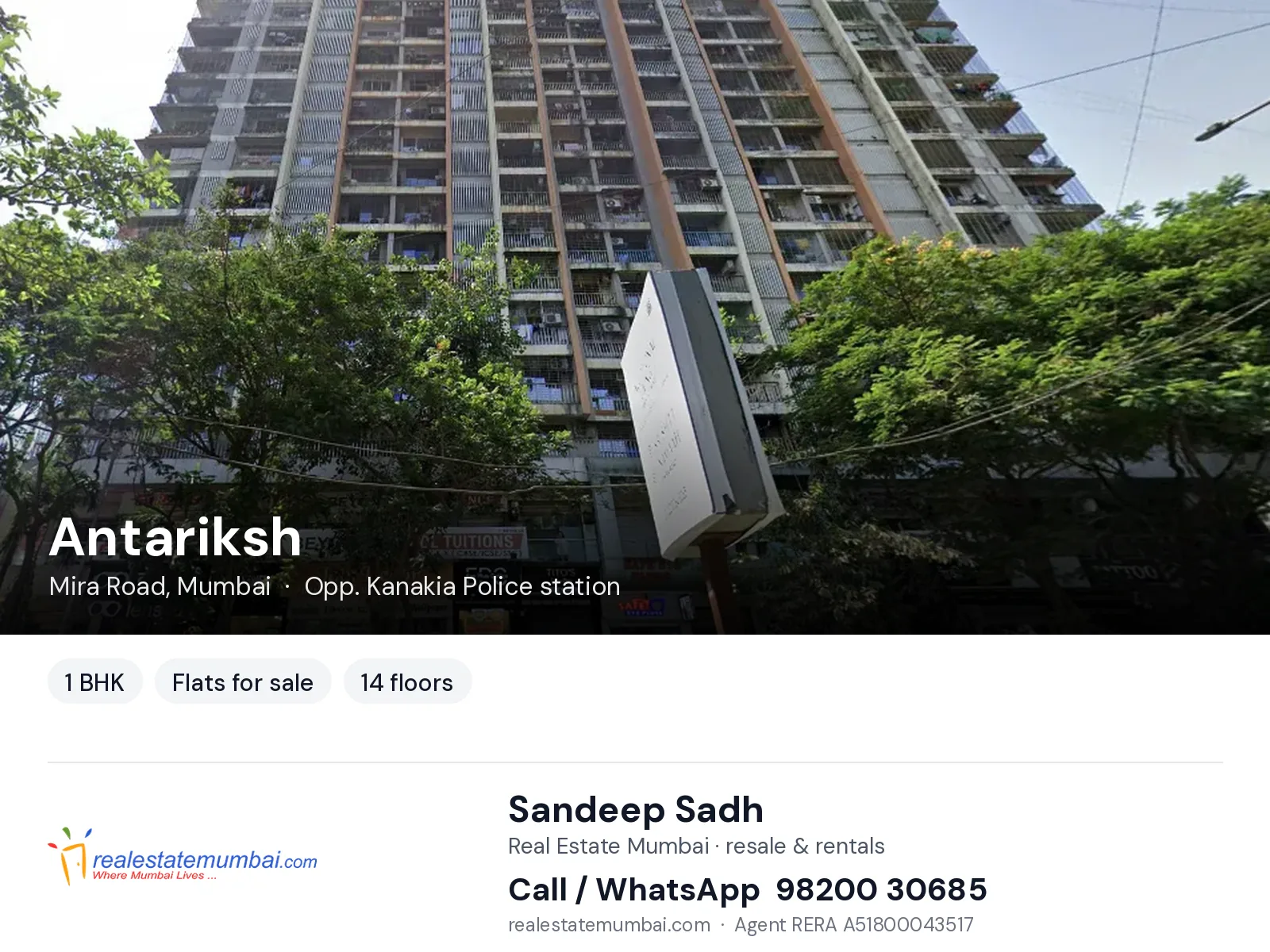 Antariksh, Mira Road, Mumbai — 1 BHK flats for sale | Real Estate Mumbai, Sandeep Sadh 98200 30685