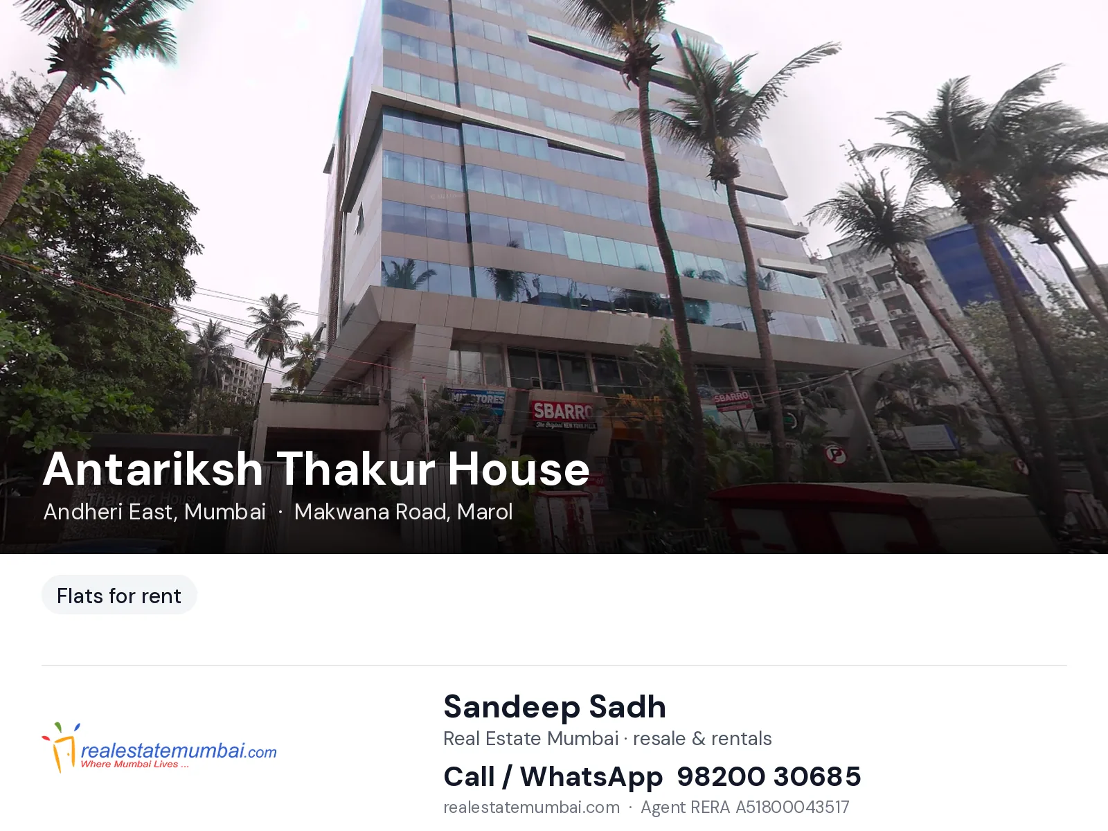 Antariksh Thakur House, Andheri East, Mumbai — flats for rent | Real Estate Mumbai, Sandeep Sadh 98200 30685