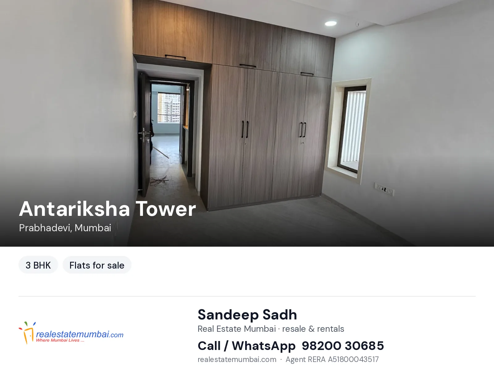 Antariksha Tower, Prabhadevi, Mumbai — 3 BHK flats for sale | Real Estate Mumbai, Sandeep Sadh 98200 30685