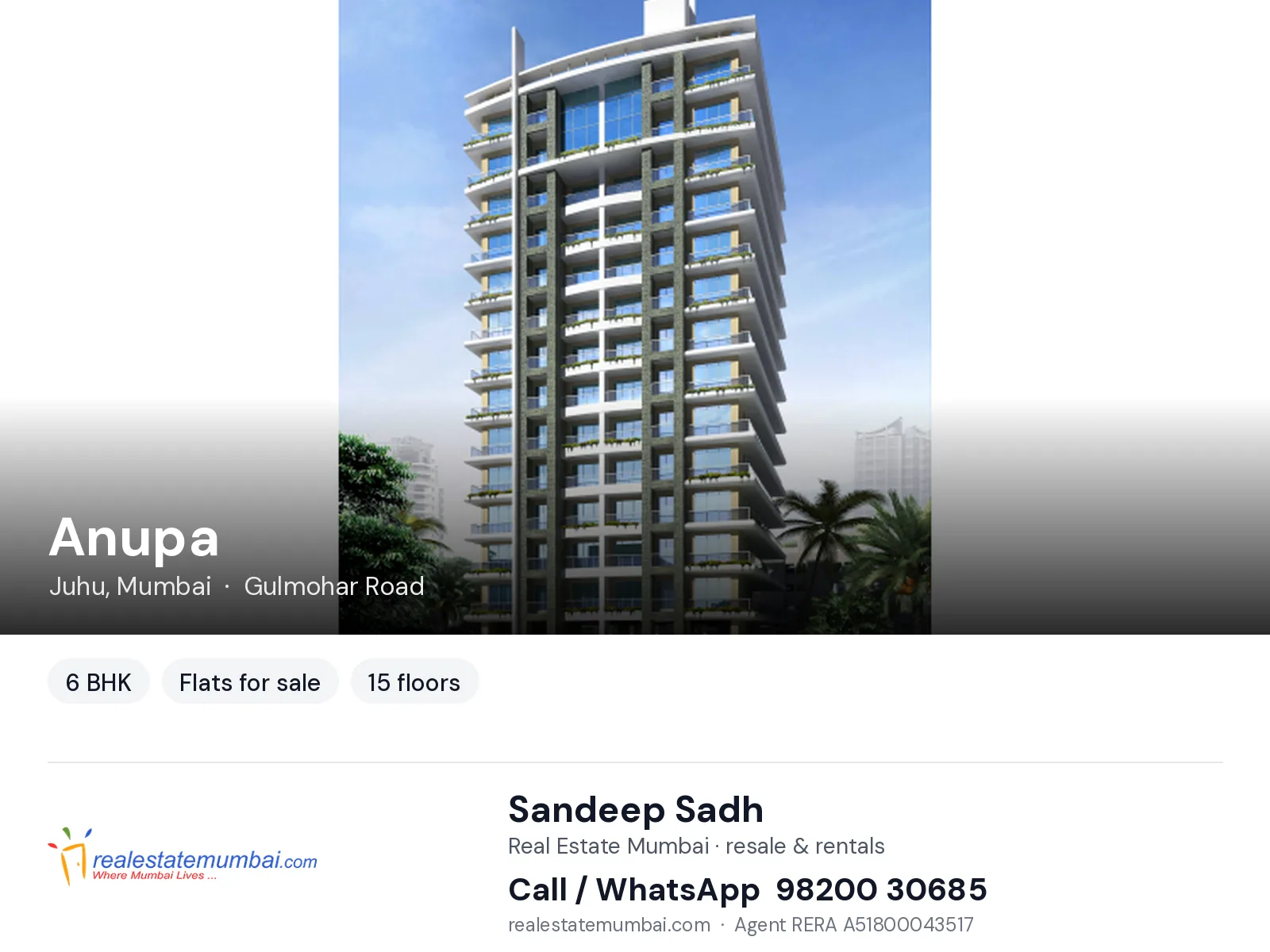 Anupa, Juhu, Mumbai — 6 BHK flats for sale | Real Estate Mumbai, Sandeep Sadh 98200 30685